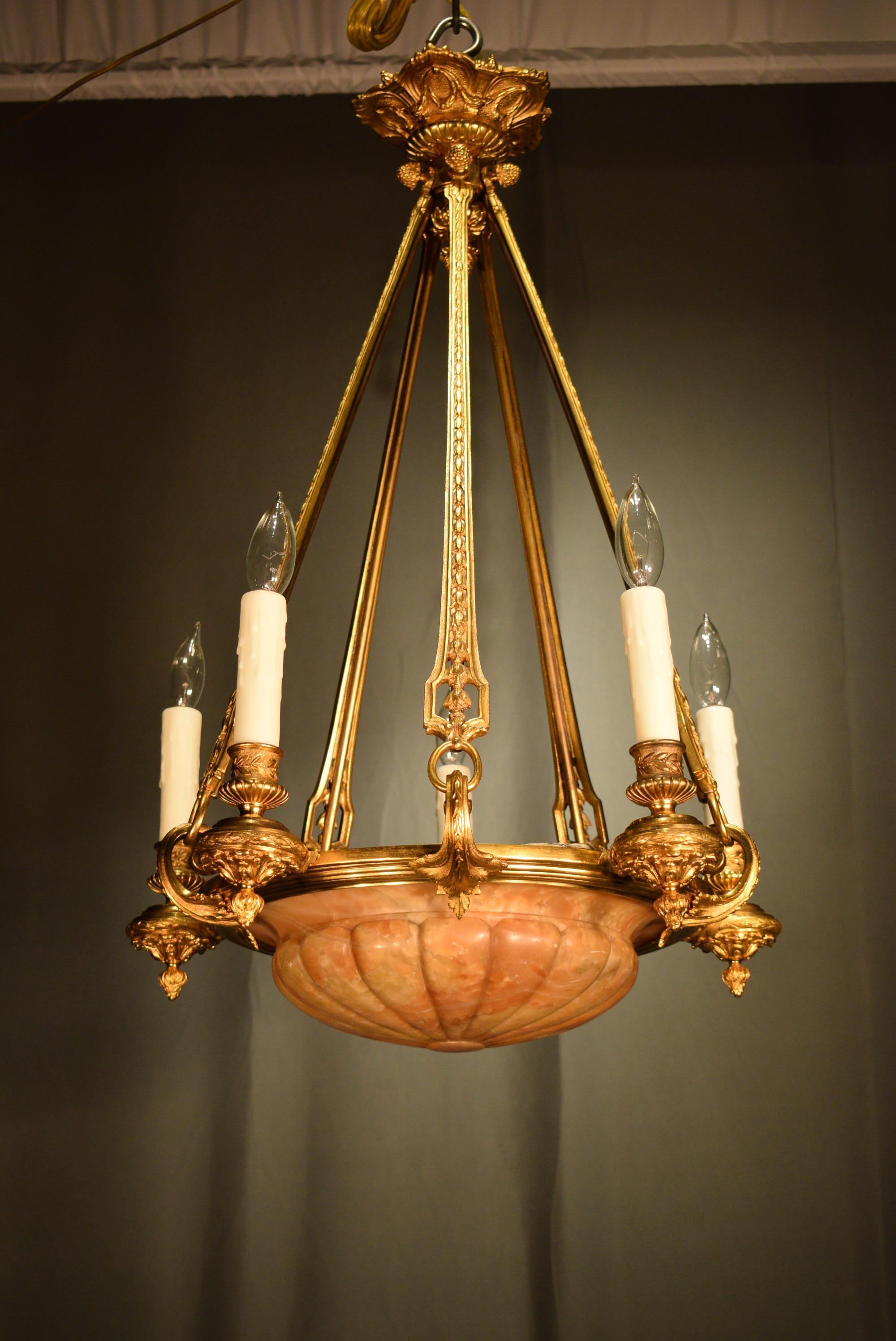 Exquisite Gilt Bronze and Alabaster Pendant For Sale 5