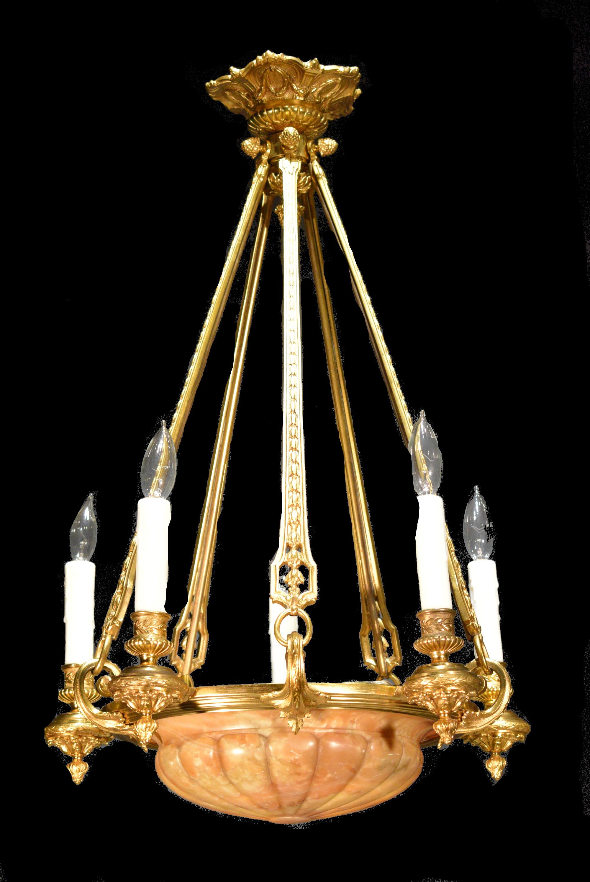 Exquisite Gilt Bronze and Alabaster Pendant For Sale 6