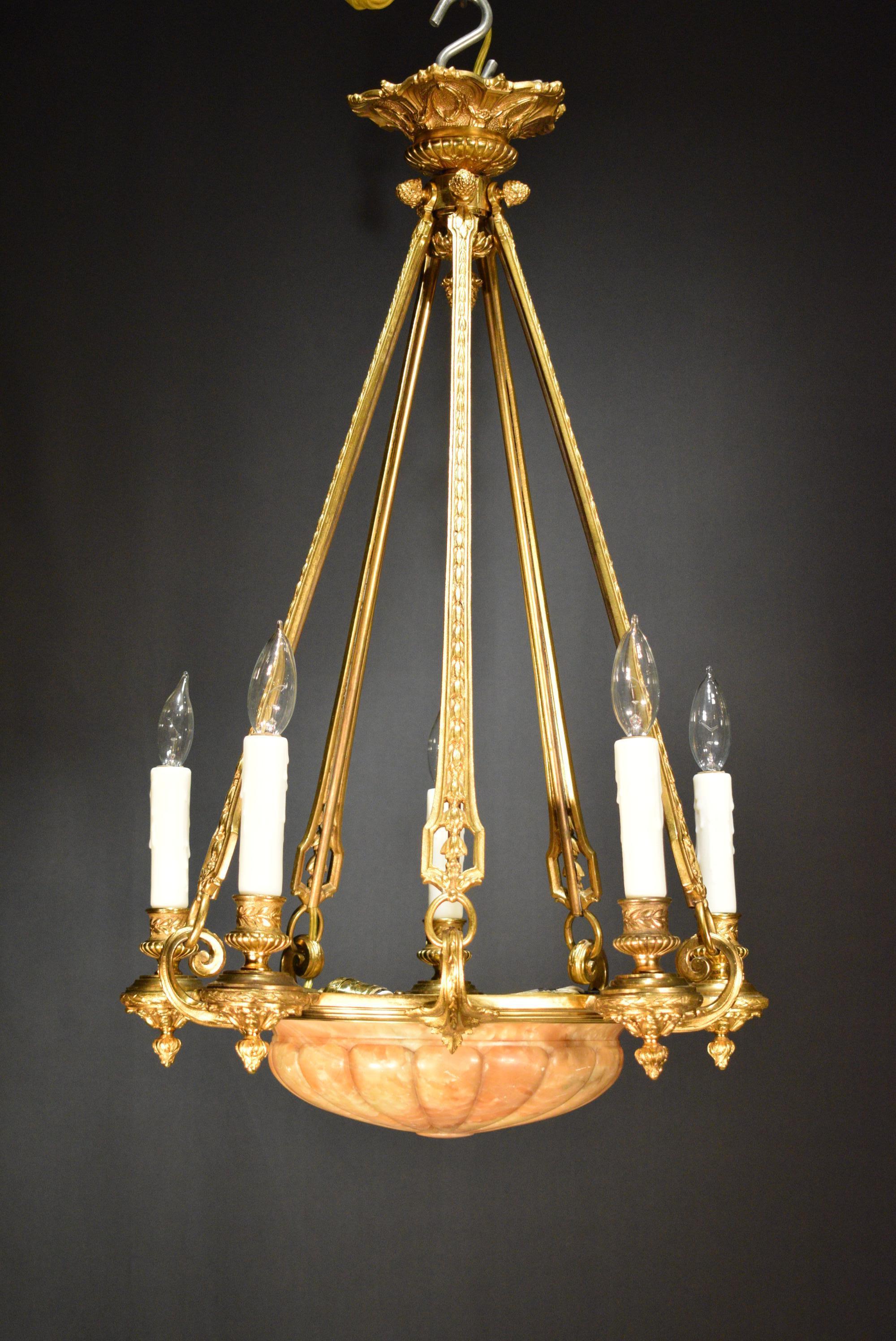 French Exquisite Gilt Bronze and Alabaster Pendant For Sale