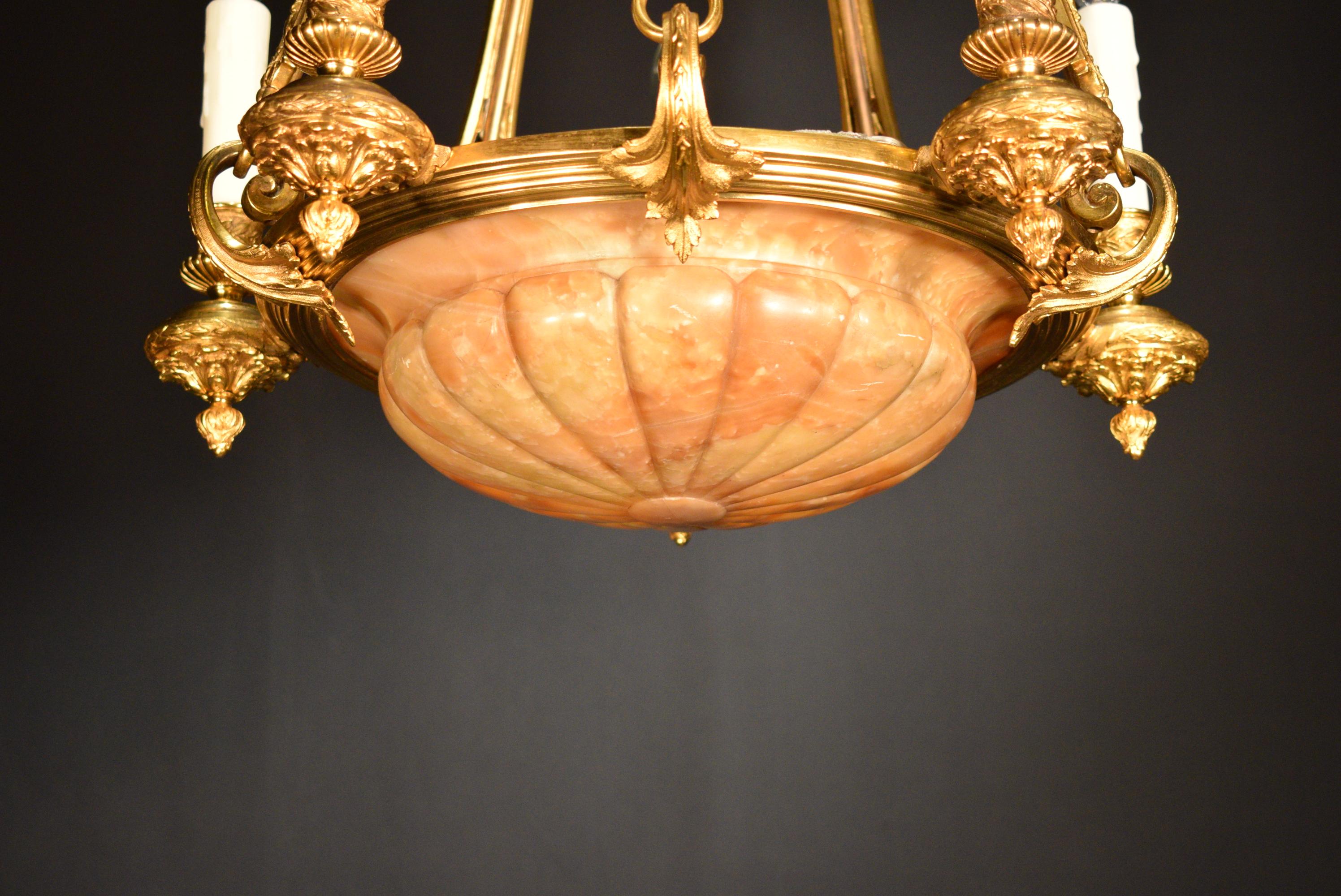 Exquisite Gilt Bronze and Alabaster Pendant In Good Condition For Sale In Atlanta, GA