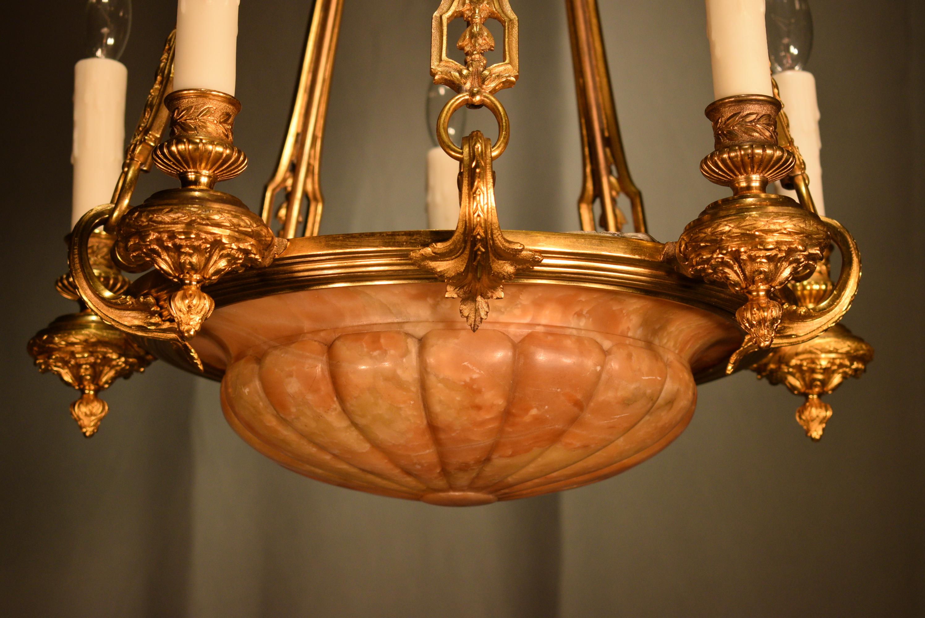 Exquisite Gilt Bronze and Alabaster Pendant For Sale 4