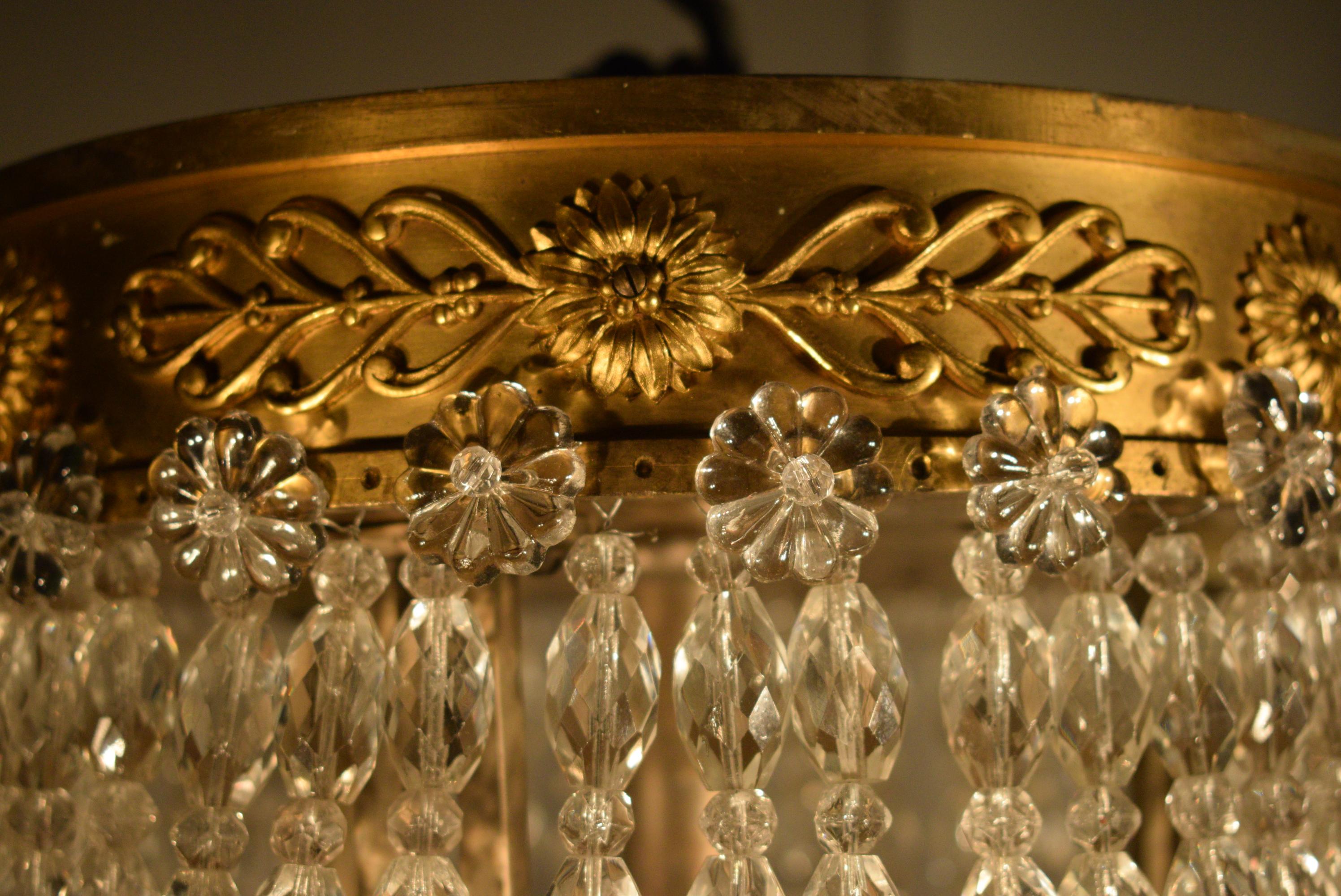 French Exquisite Gilt Bronze and Crystal Chandelier For Sale