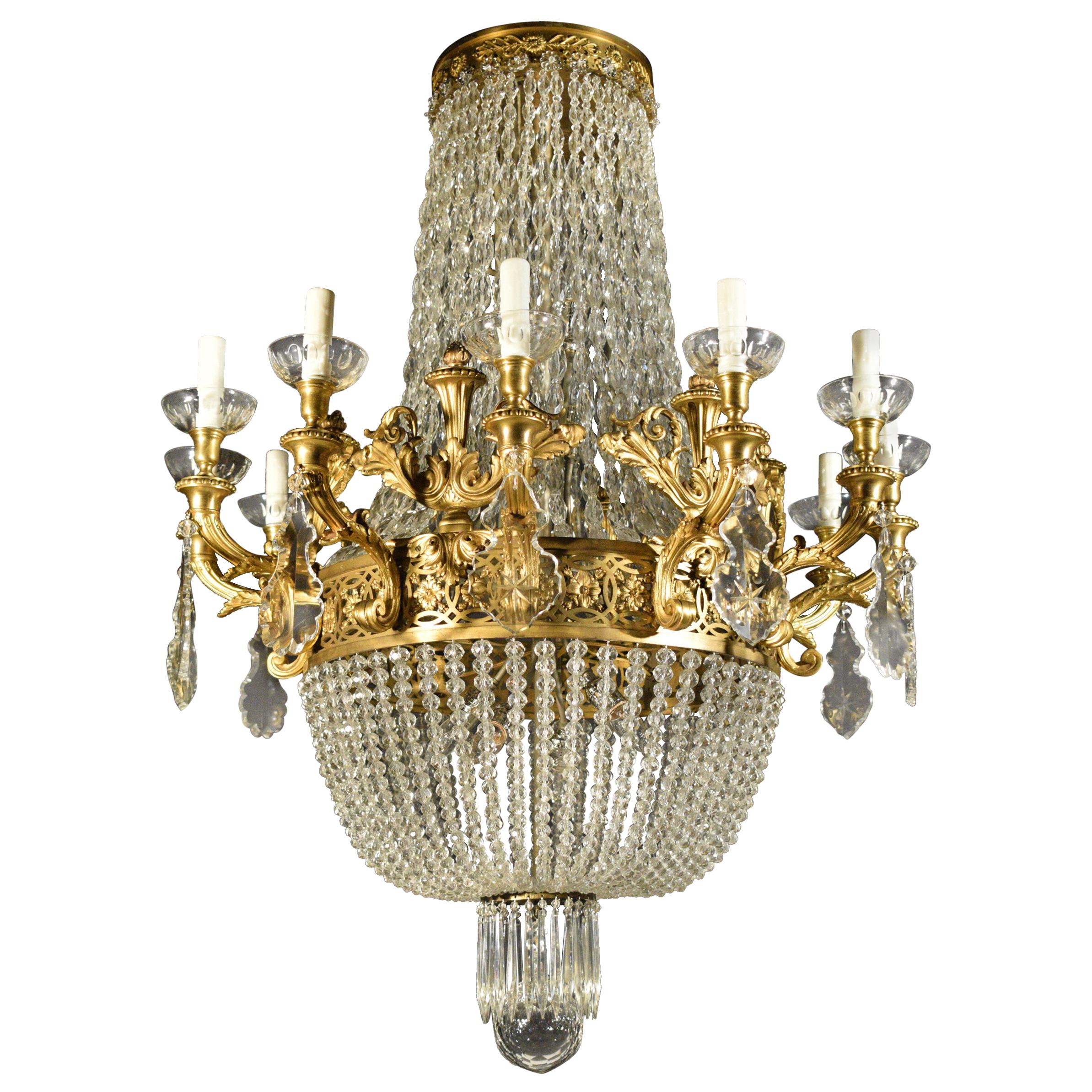 Exquisite Gilt Bronze and Crystal Chandelier For Sale