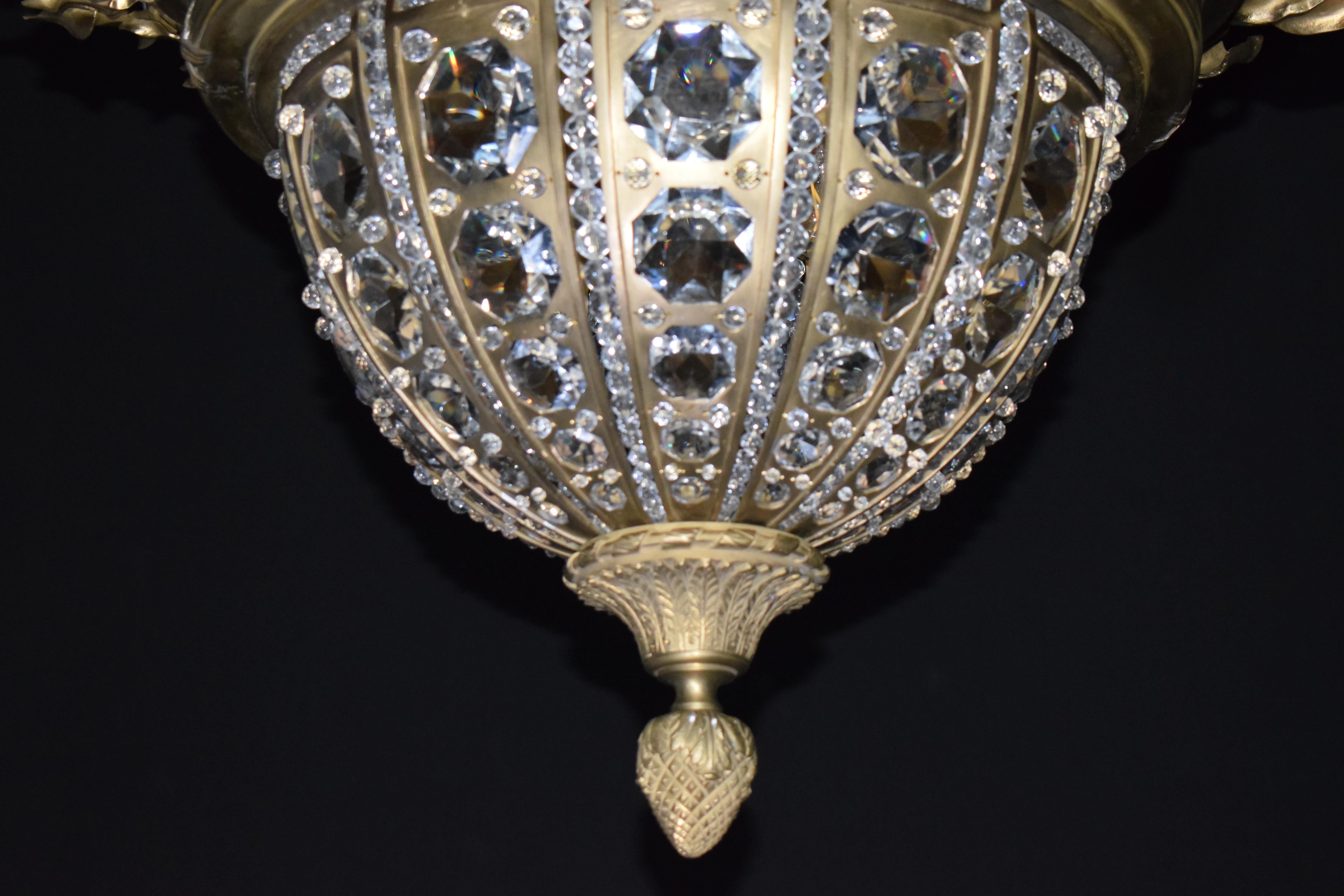 An Exquisite Gilt Bronze & Crystal Pendant/Plafonnier by Charles Blanc For Sale 10