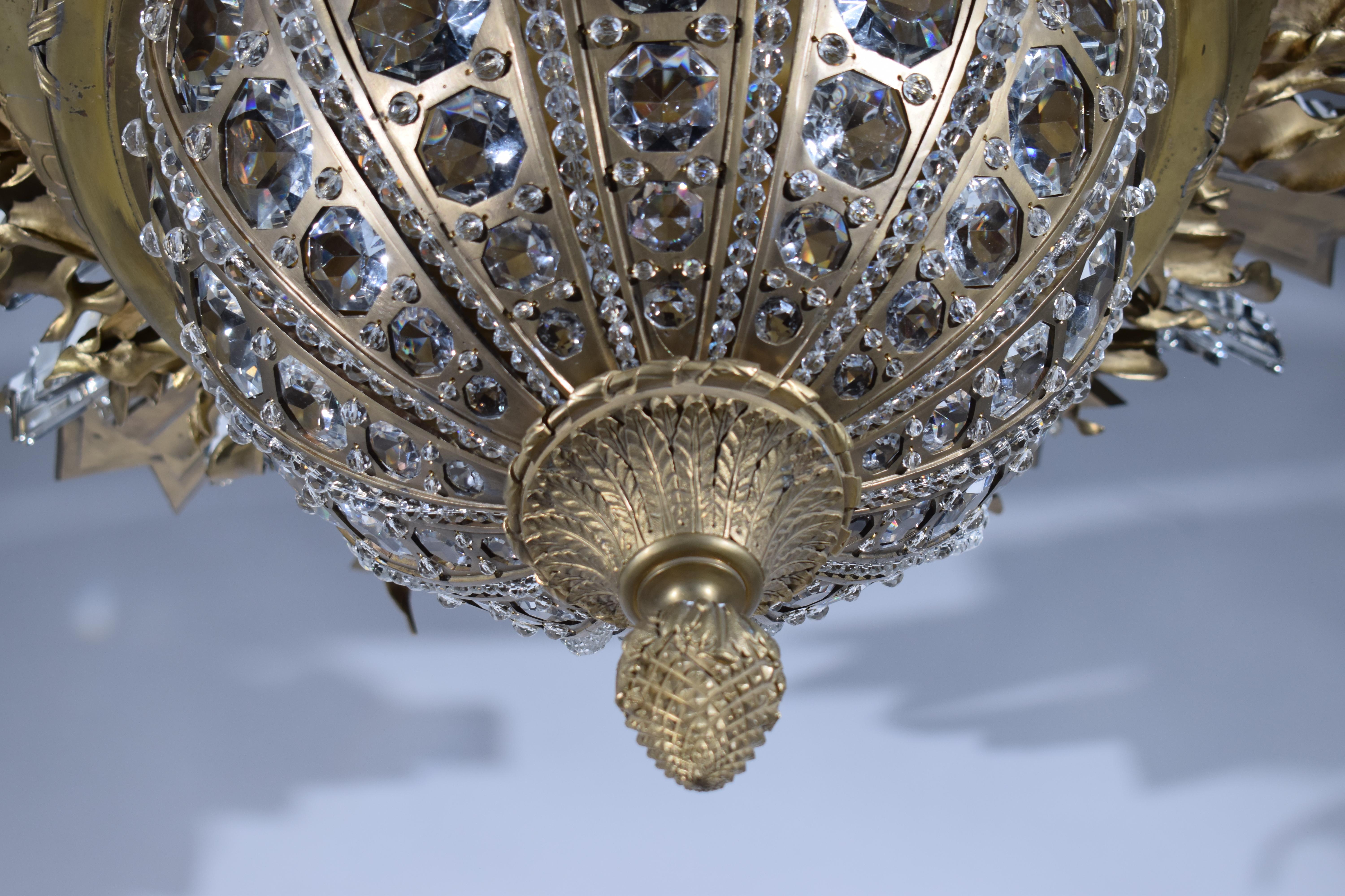 An Exquisite Gilt Bronze & Crystal Pendant/Plafonnier by Charles Blanc For Sale 11