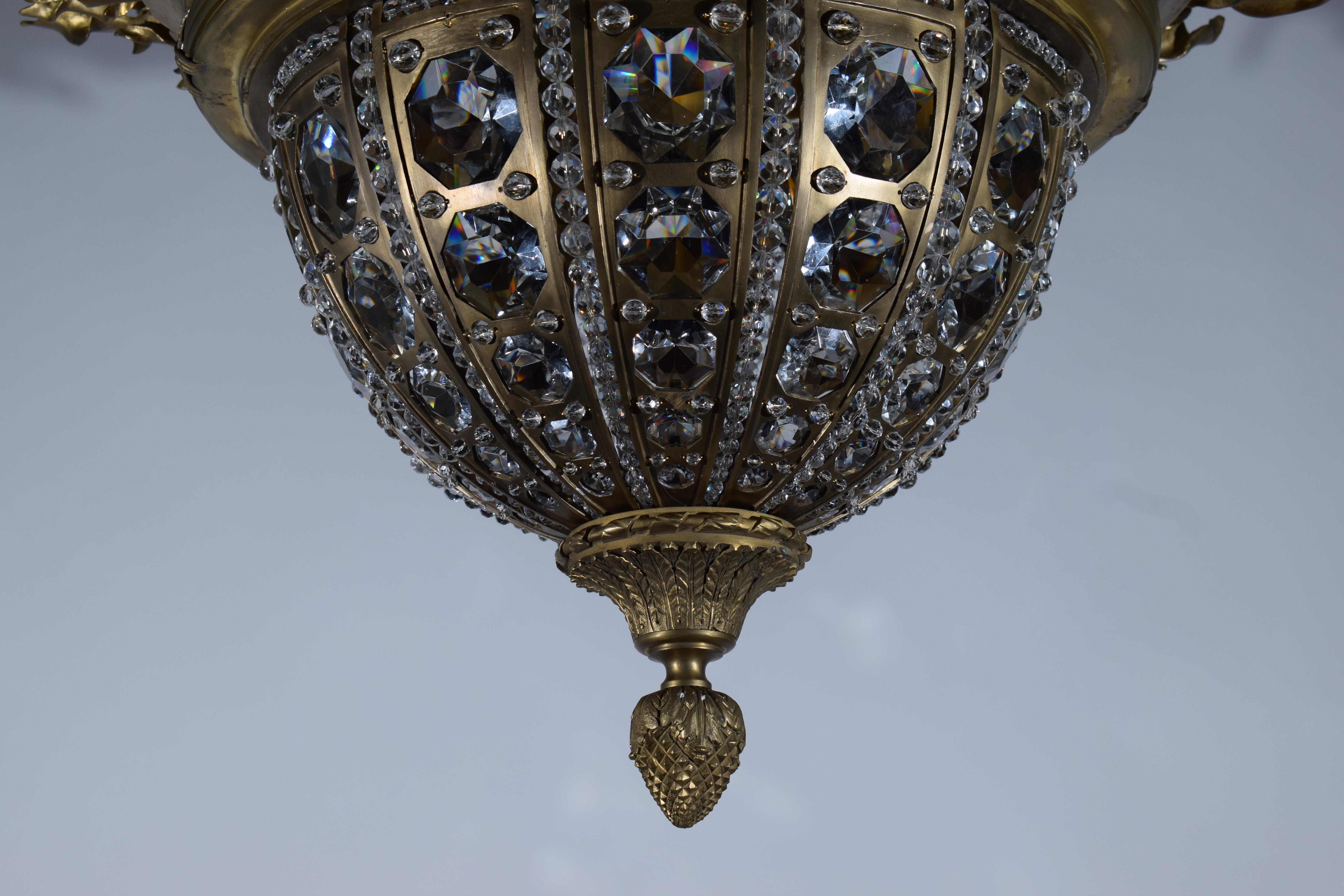 An Exquisite Gilt Bronze & Crystal Pendant/Plafonnier by Charles Blanc For Sale 13