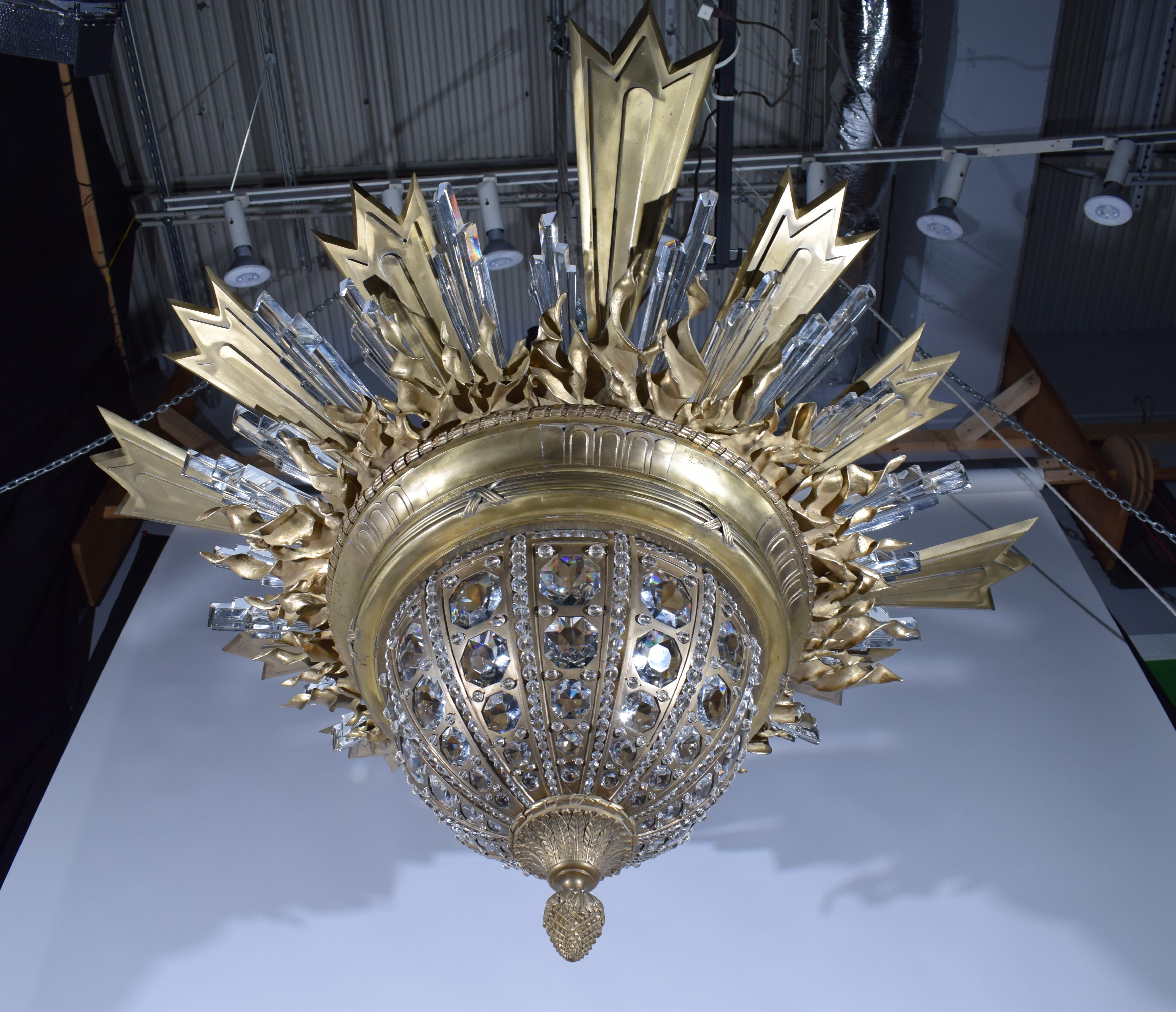 An Exquisite Gilt Bronze & Crystal Pendant/Plafonnier by Charles Blanc For Sale 3