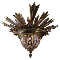 An Exquisite Gilt Bronze & Crystal Pendant/Plafonnier by Charles Blanc