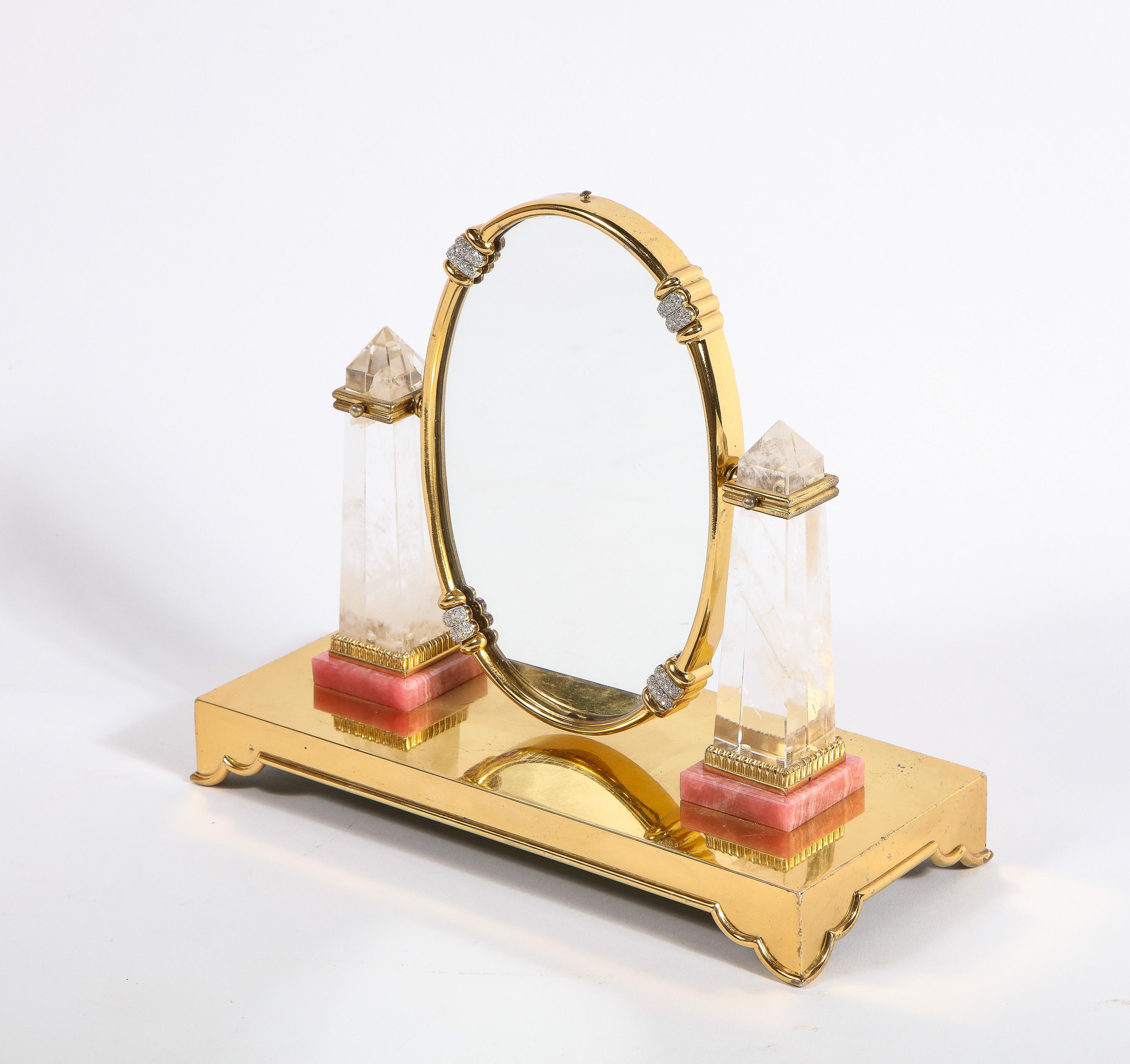 Magnifique miroir italien en argent doré, diamant, cristal de roche et rhodochrosite en vente 5