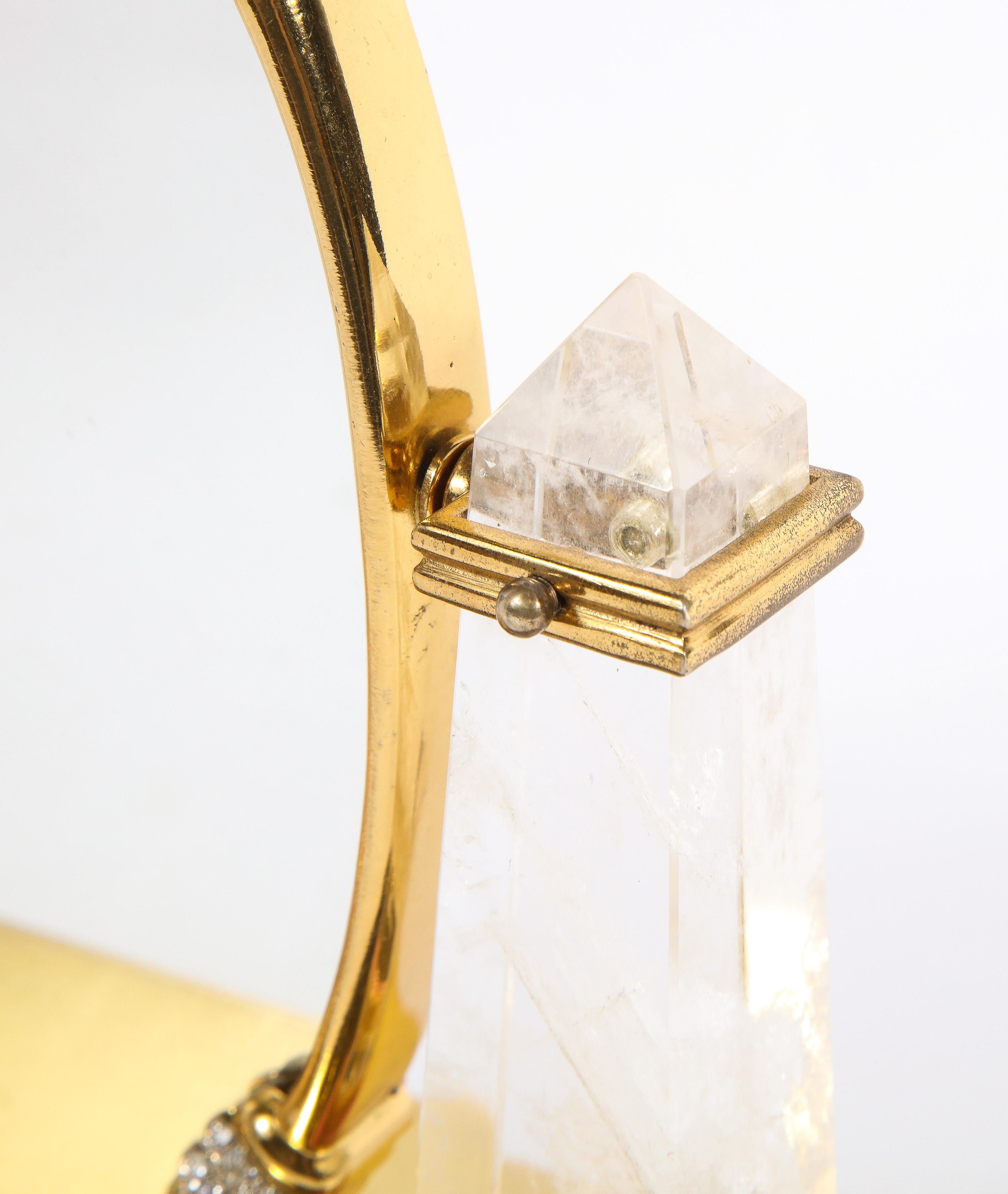Magnifique miroir italien en argent doré, diamant, cristal de roche et rhodochrosite en vente 6