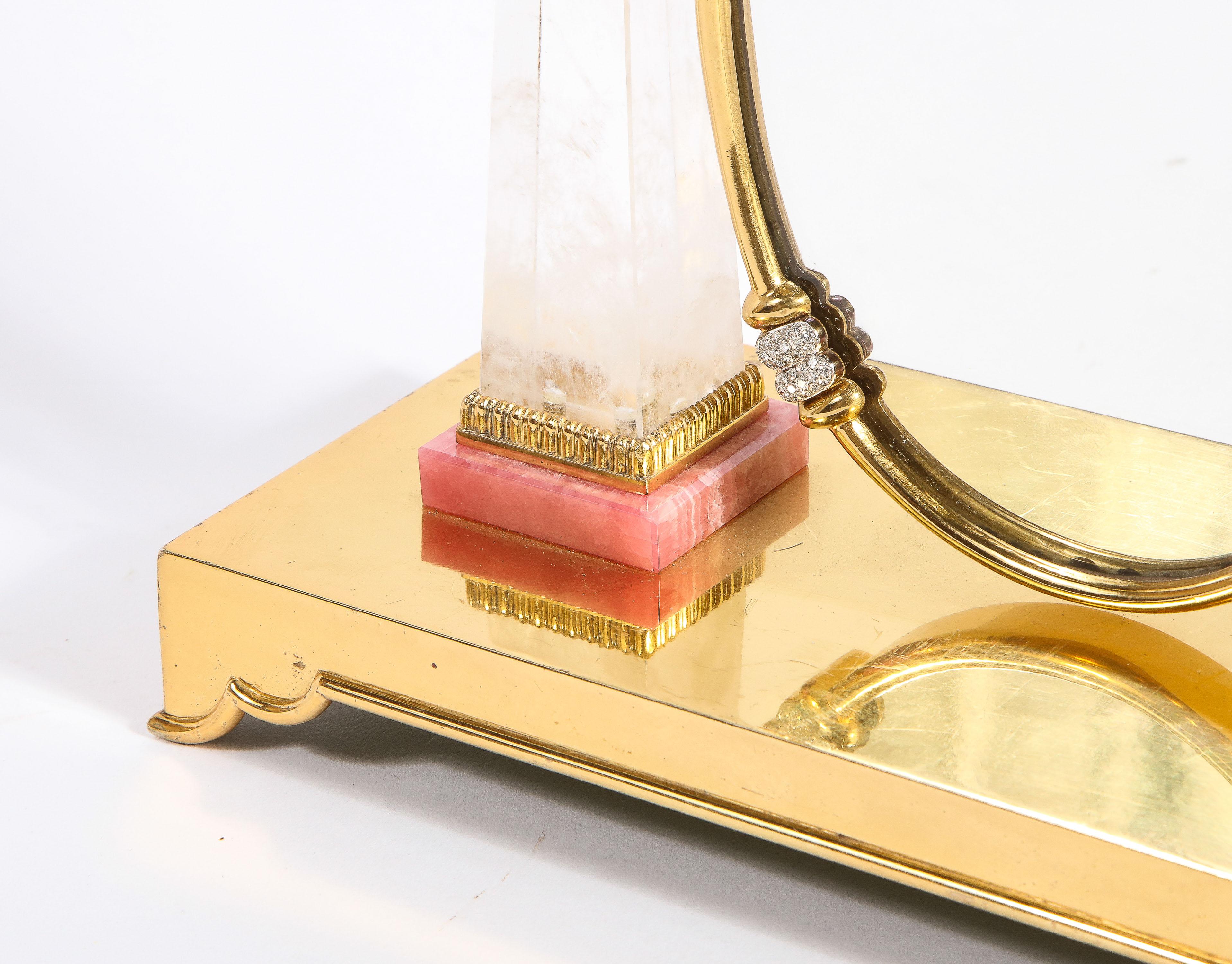 Magnifique miroir italien en argent doré, diamant, cristal de roche et rhodochrosite en vente 7