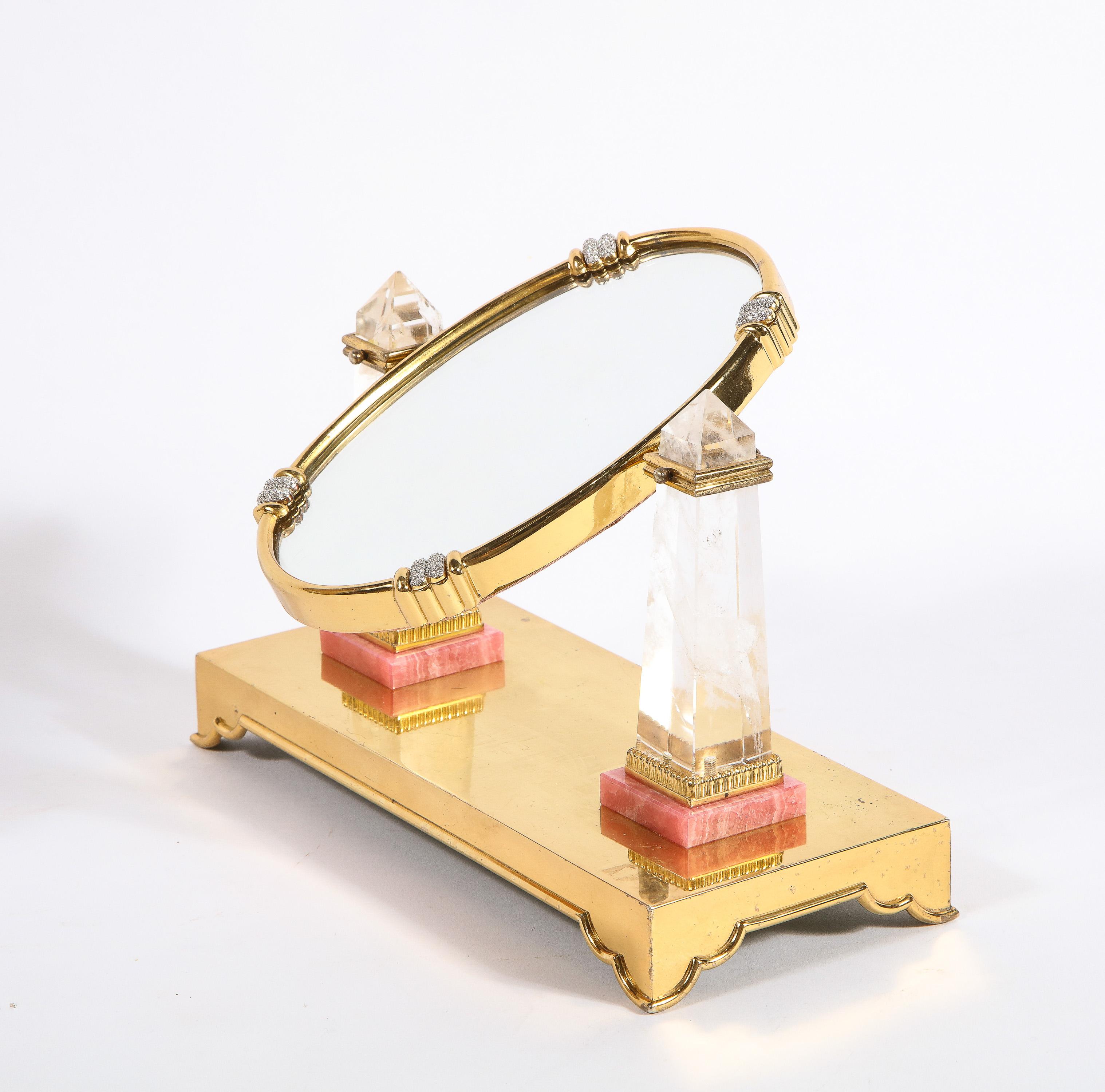 Magnifique miroir italien en argent doré, diamant, cristal de roche et rhodochrosite en vente 10
