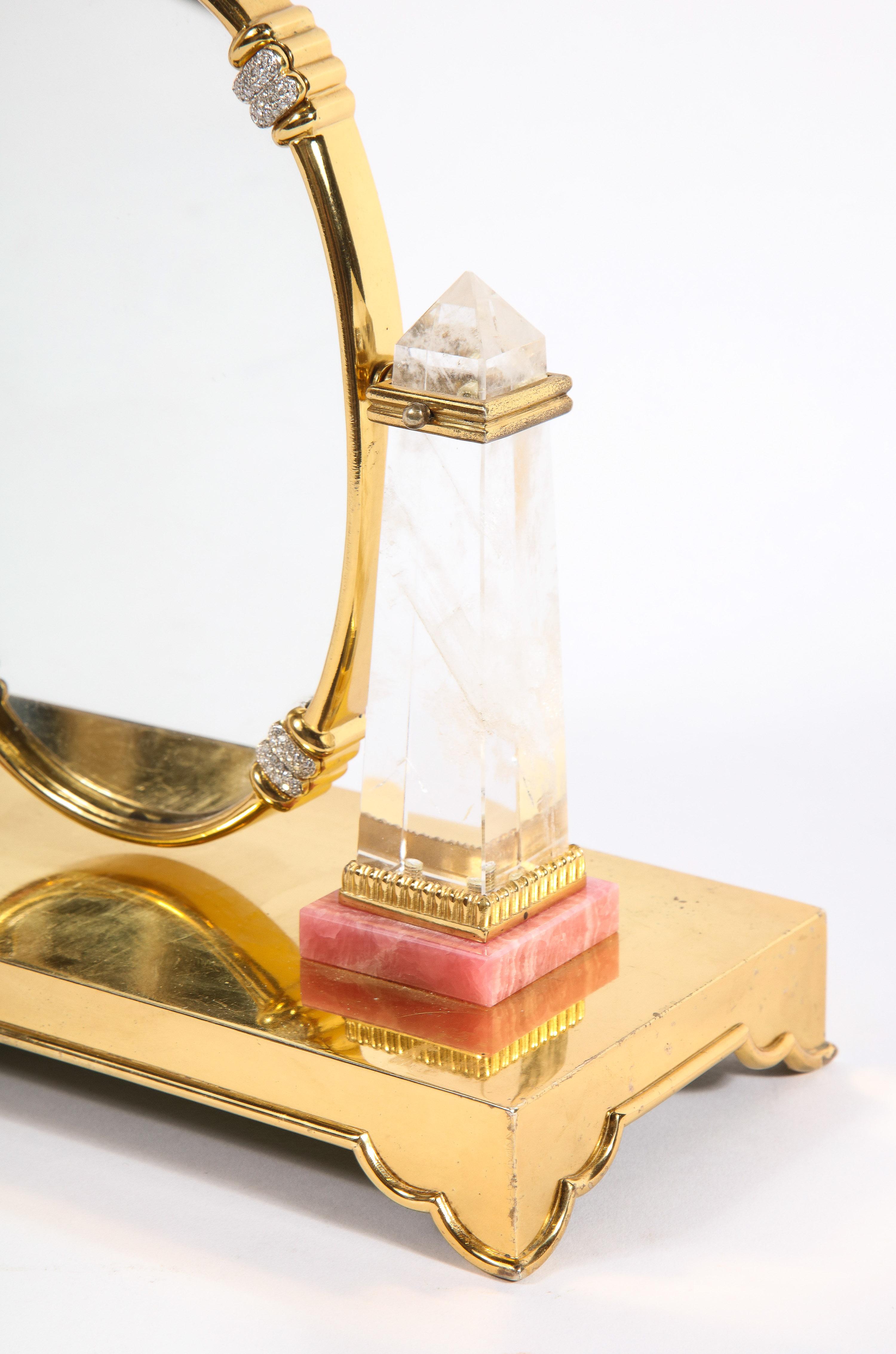 Magnifique miroir italien en argent doré, diamant, cristal de roche et rhodochrosite en vente 11