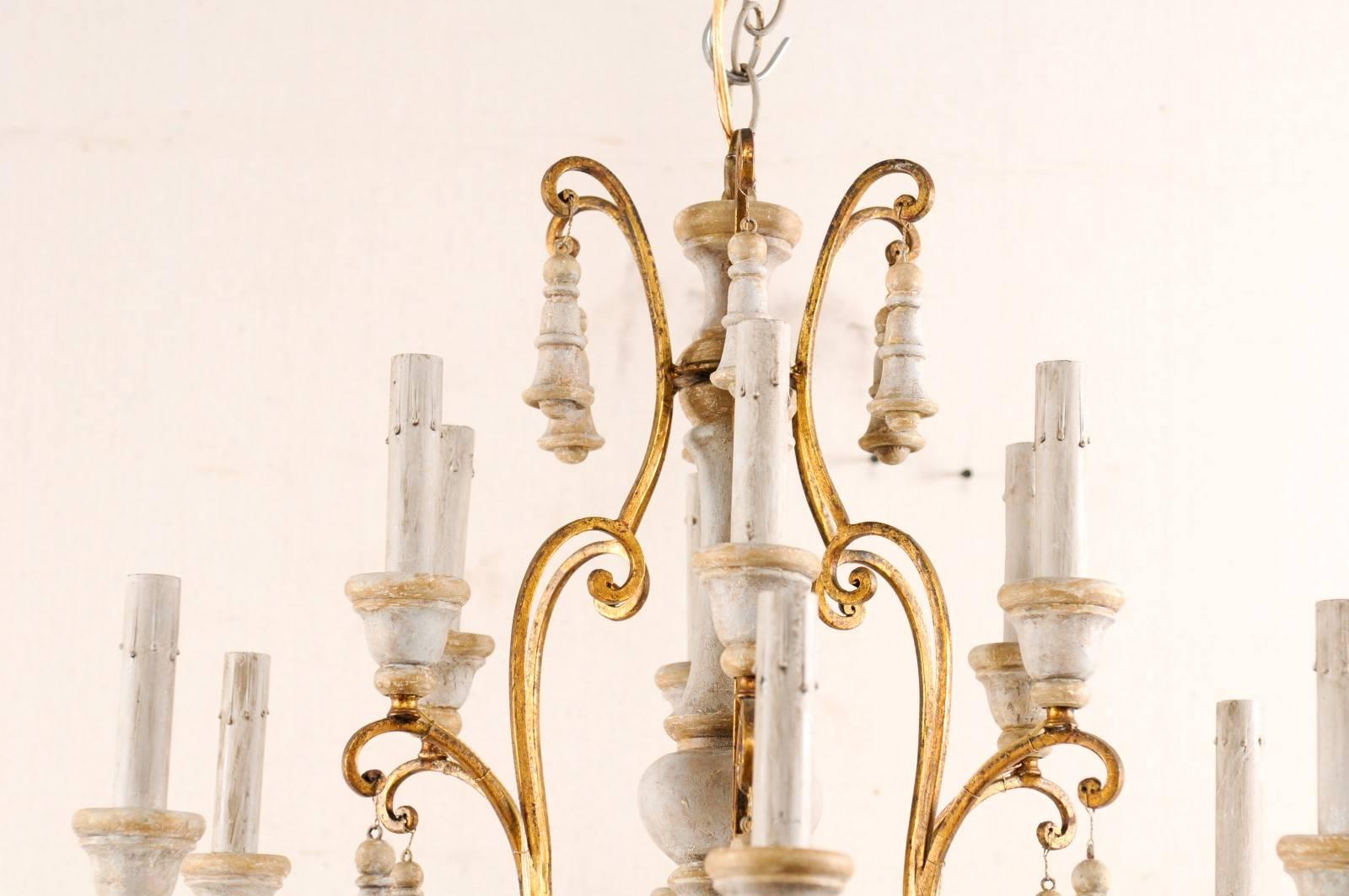 Exquisite Italian Two-Tiered Twelve-Light Carved, Painted and Gilded Chandelier 1