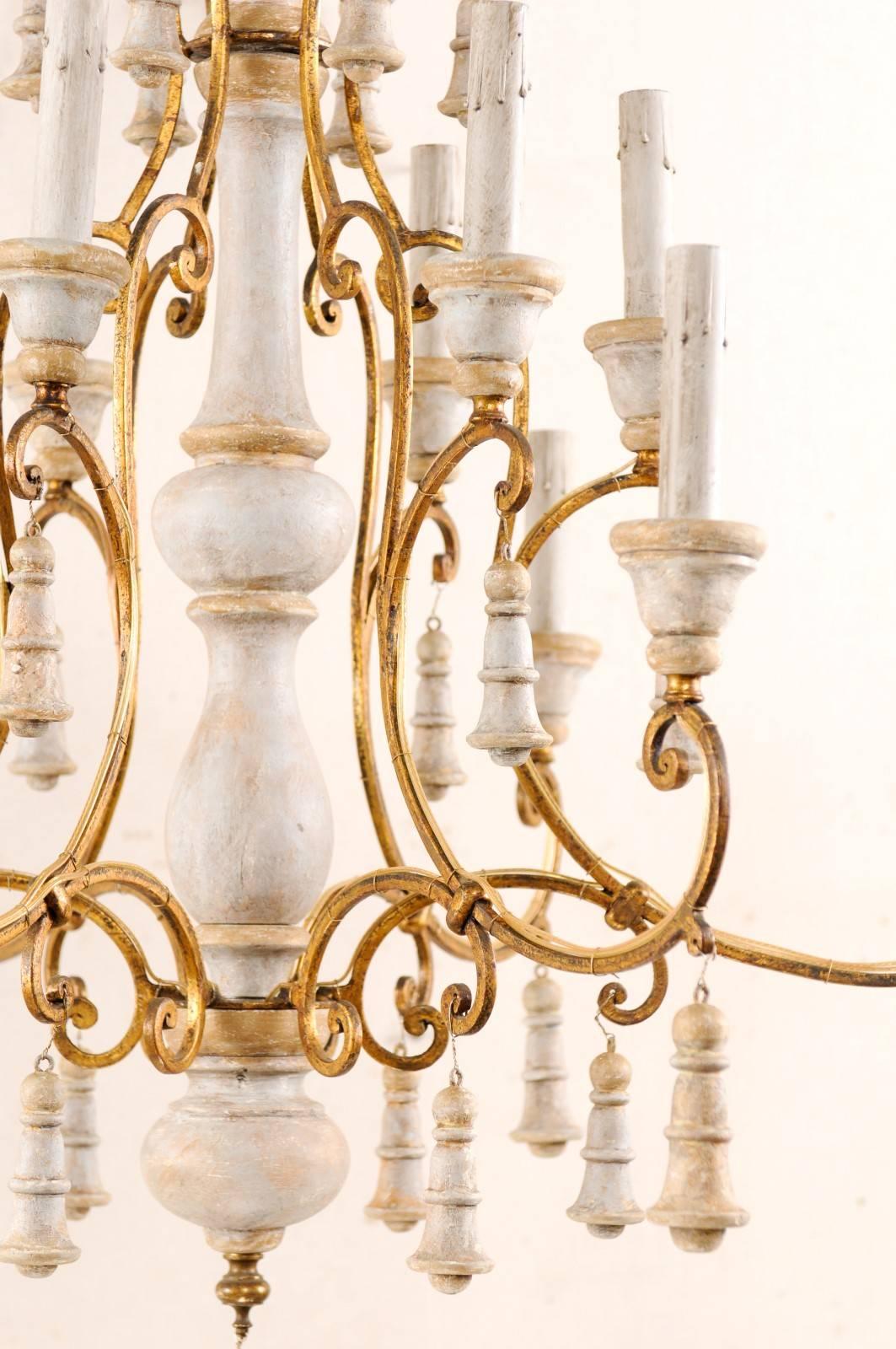 Exquisite Italian Two-Tiered Twelve-Light Carved, Painted and Gilded Chandelier 2