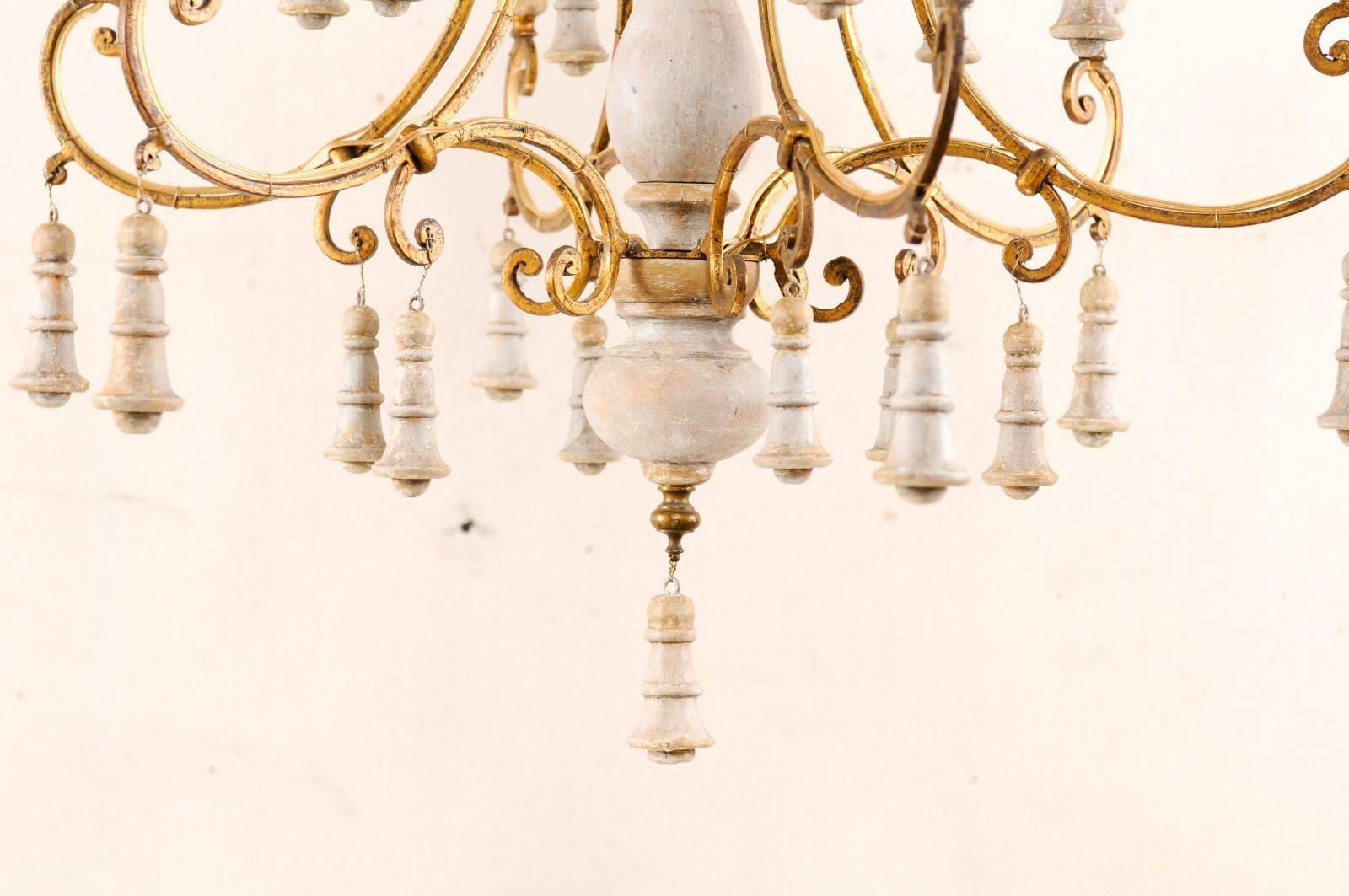 Exquisite Italian Two-Tiered Twelve-Light Carved, Painted and Gilded Chandelier 4