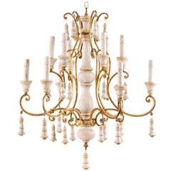 Exquisite Italian Two-Tiered Twelve-Light Carved, Painted and Gilded Chandelier