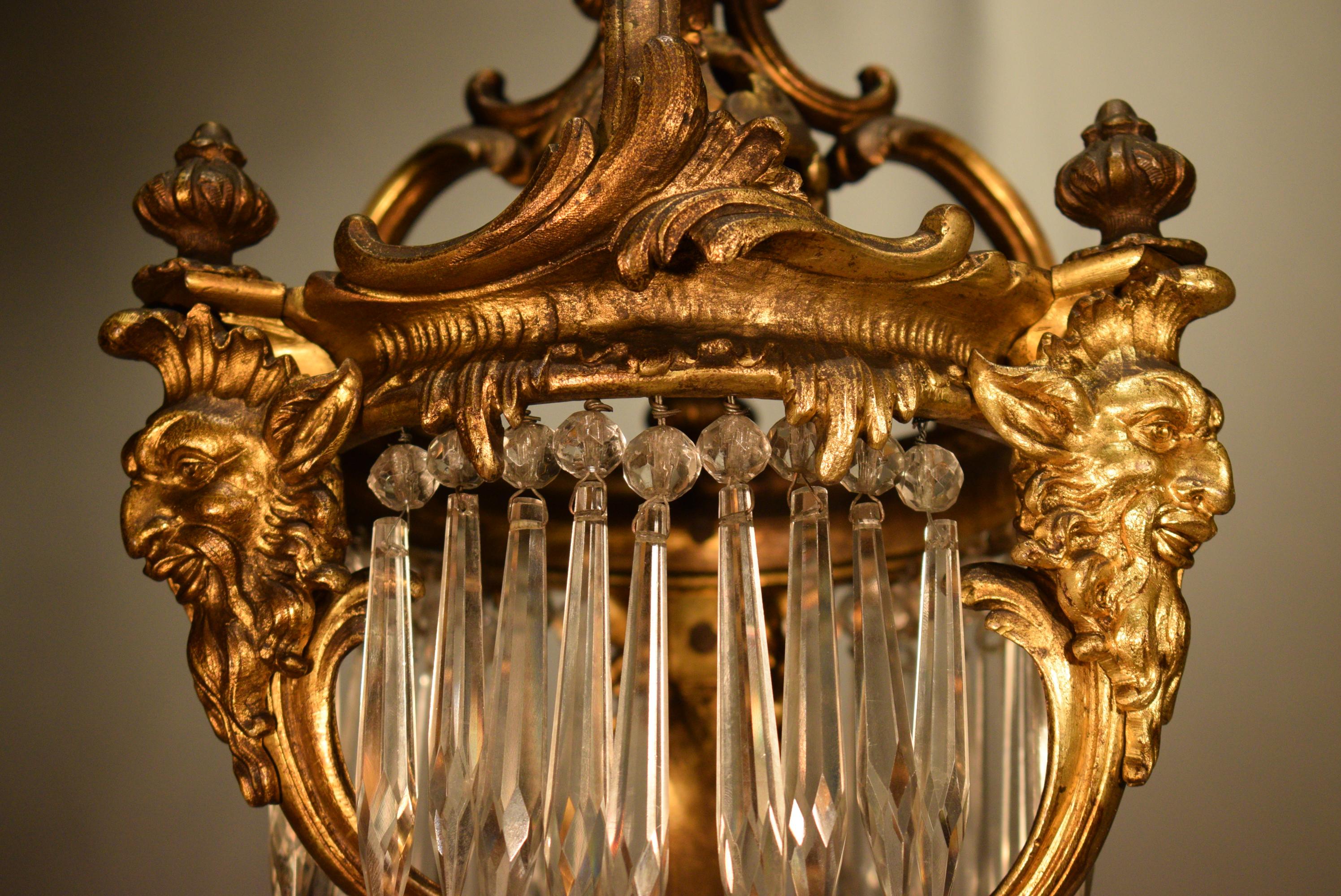Exquisite Louis XV Style Pendant, Gilt Bronze and Crystal 5