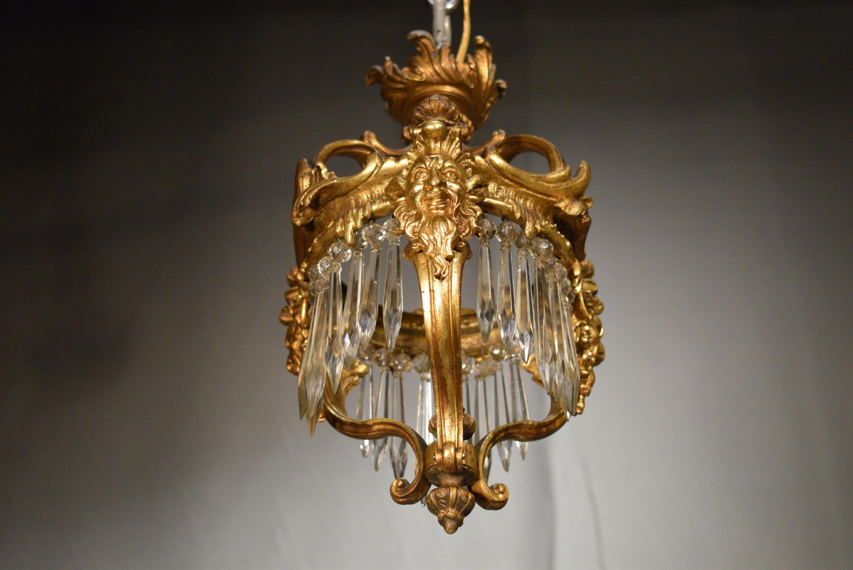 Early 20th Century Exquisite Louis XV Style Pendant, Gilt Bronze and Crystal