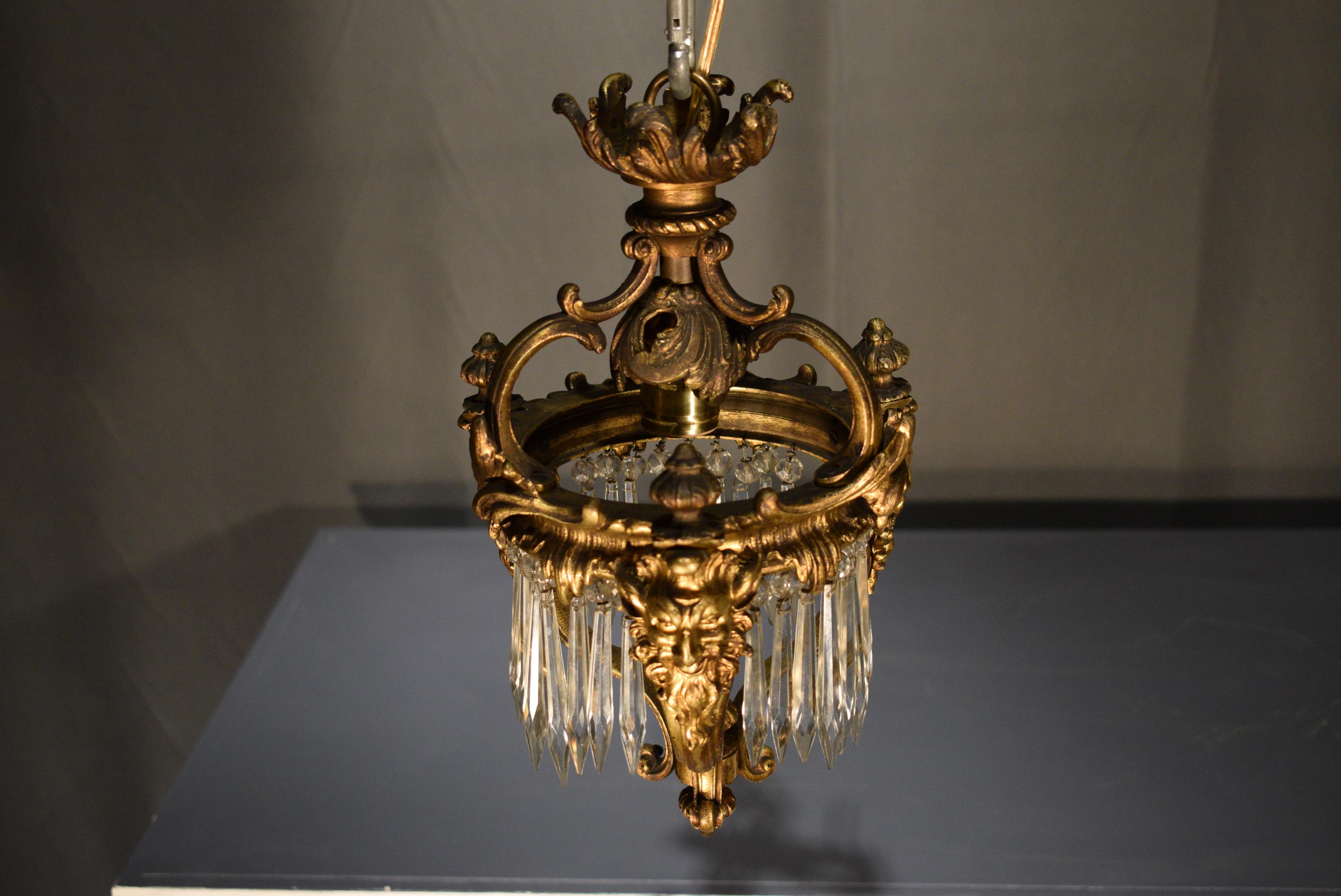Exquisite Louis XV Style Pendant, Gilt Bronze and Crystal 1