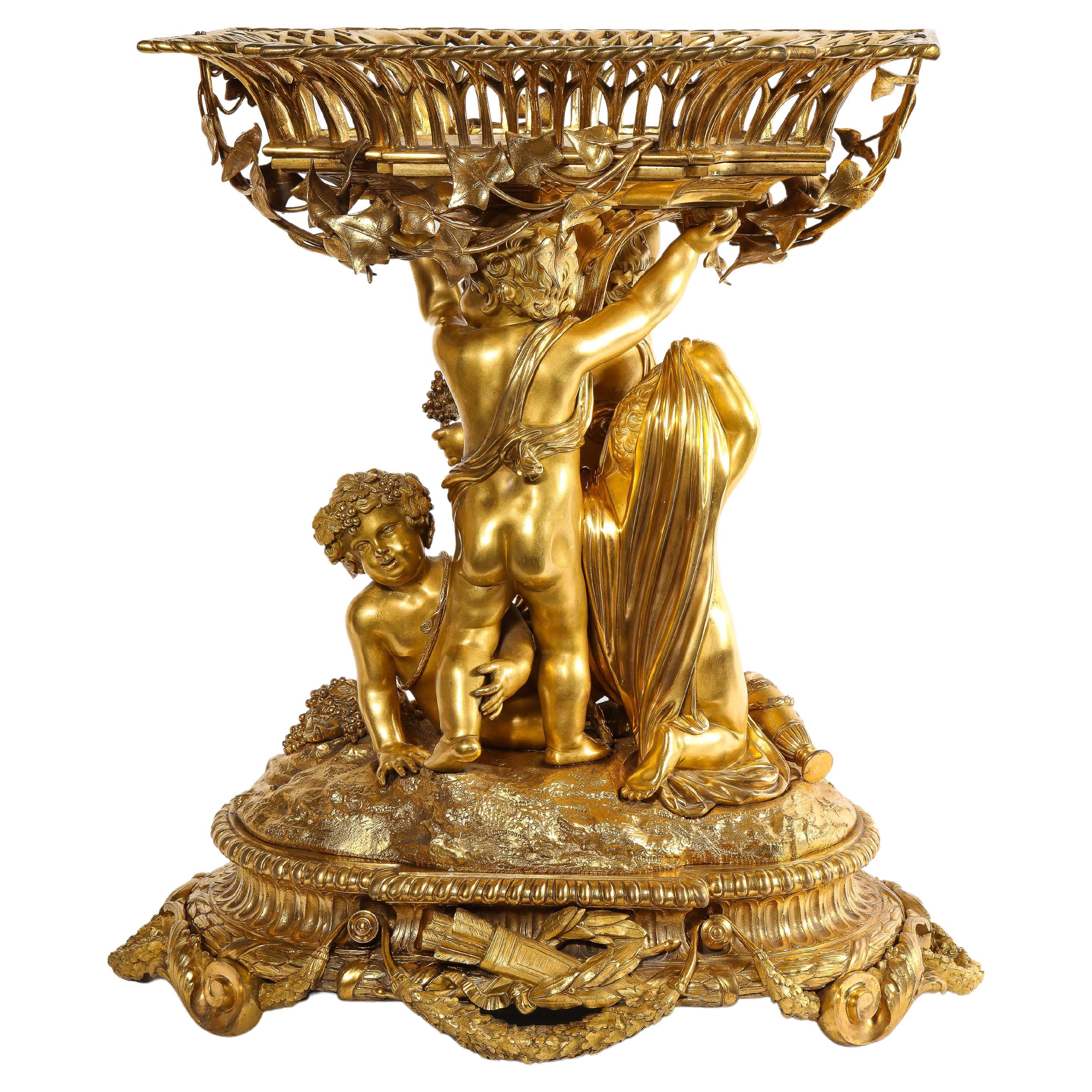 Exquisite Napoleon III French Ormolu Figural Basket Centerpiece, Circa 1880 In Good Condition For Sale In New York, NY