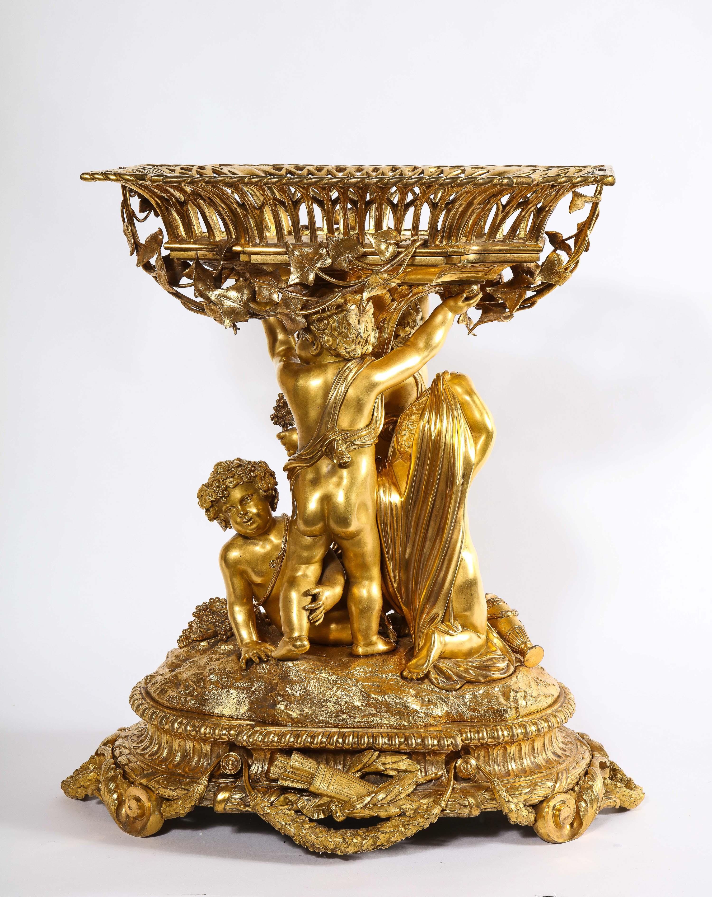 19th Century Exquisite Napoleon III French Ormolu Figural Basket Centerpiece, Circa 1880 For Sale
