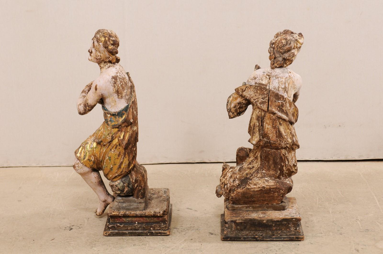 Exquisite Pair of 18th Century Italian Angelic Wood Carved Male Figures 5
