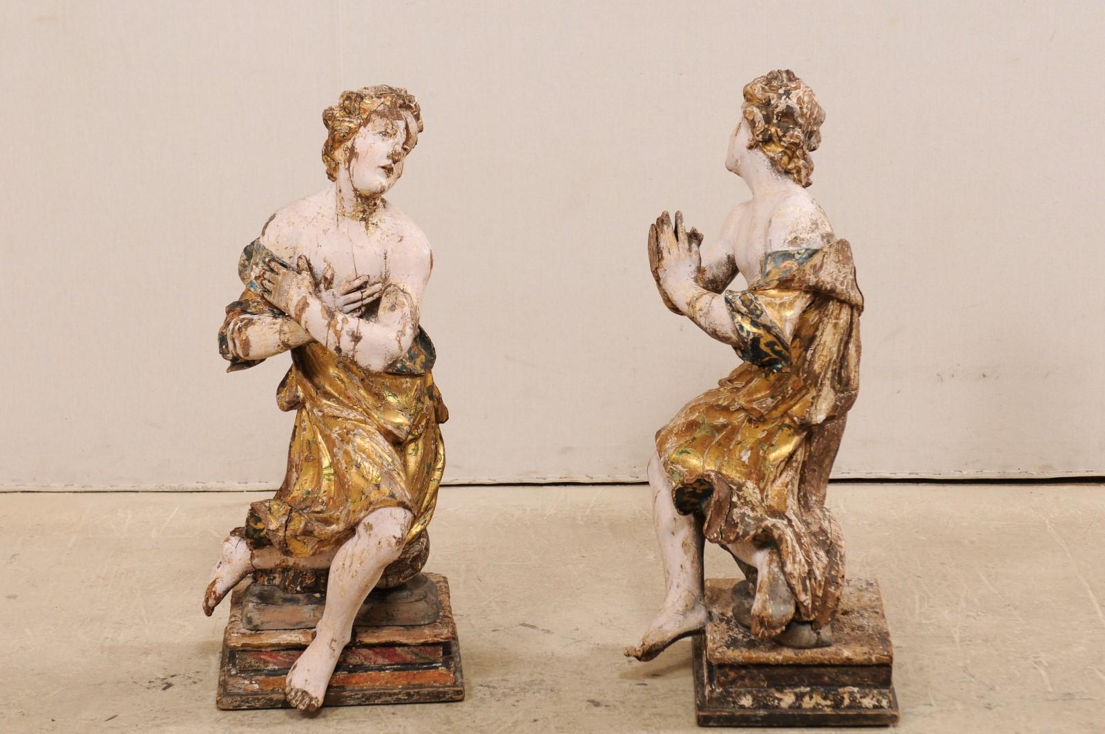 Hand-Carved Exquisite Pair of 18th Century Italian Angelic Wood Carved Male Figures
