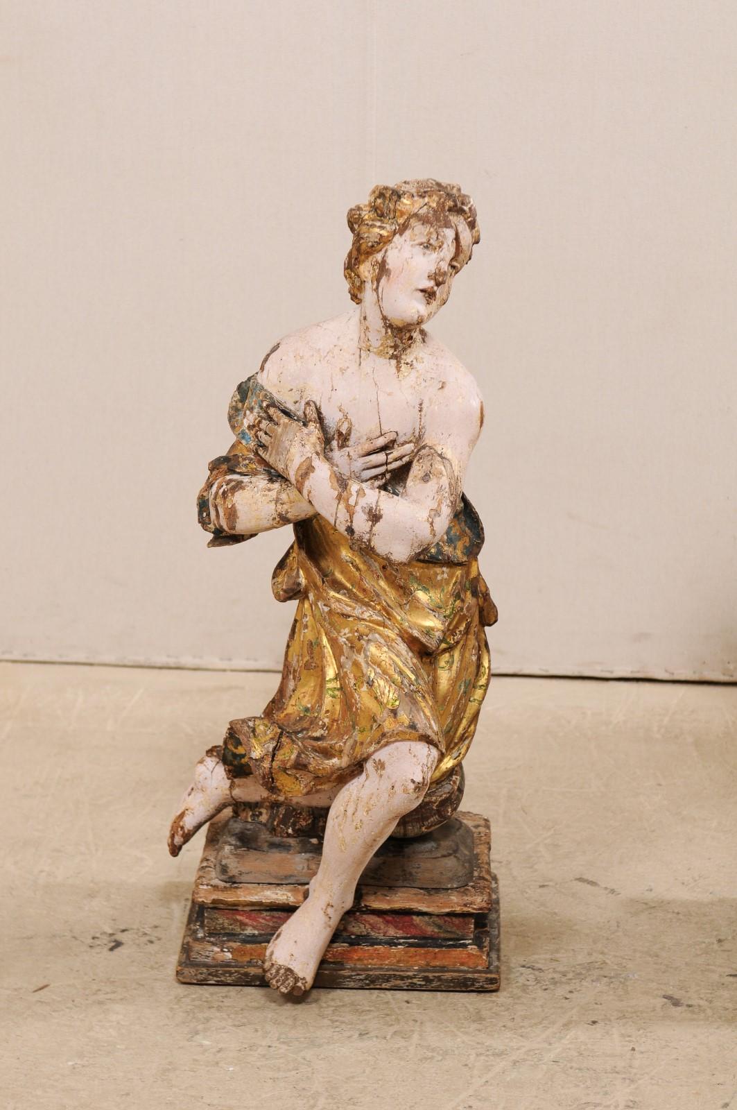 Exquisite Pair of 18th Century Italian Angelic Wood Carved Male Figures In Good Condition In Atlanta, GA