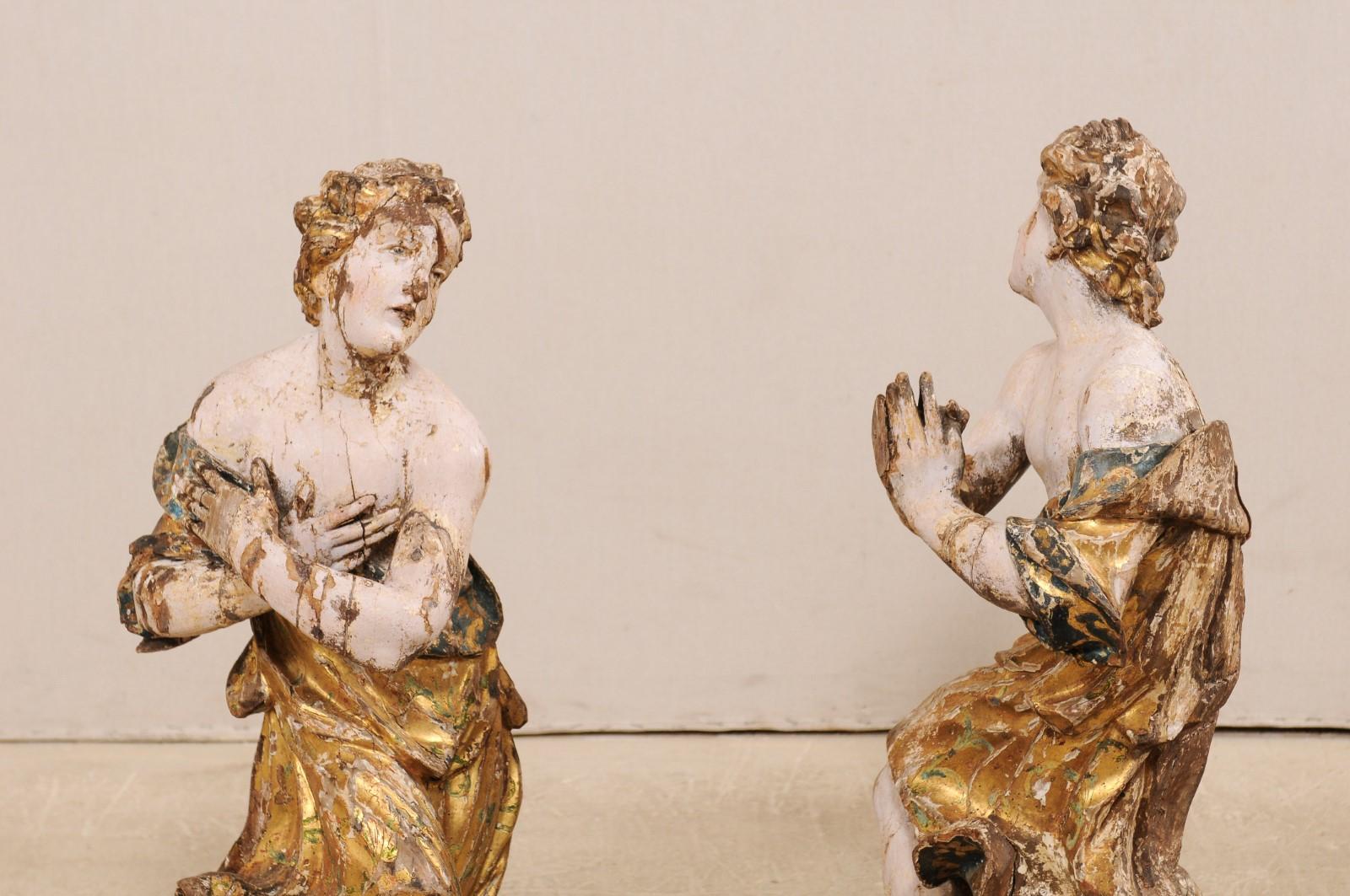 Exquisite Pair of 18th Century Italian Angelic Wood Carved Male Figures 1