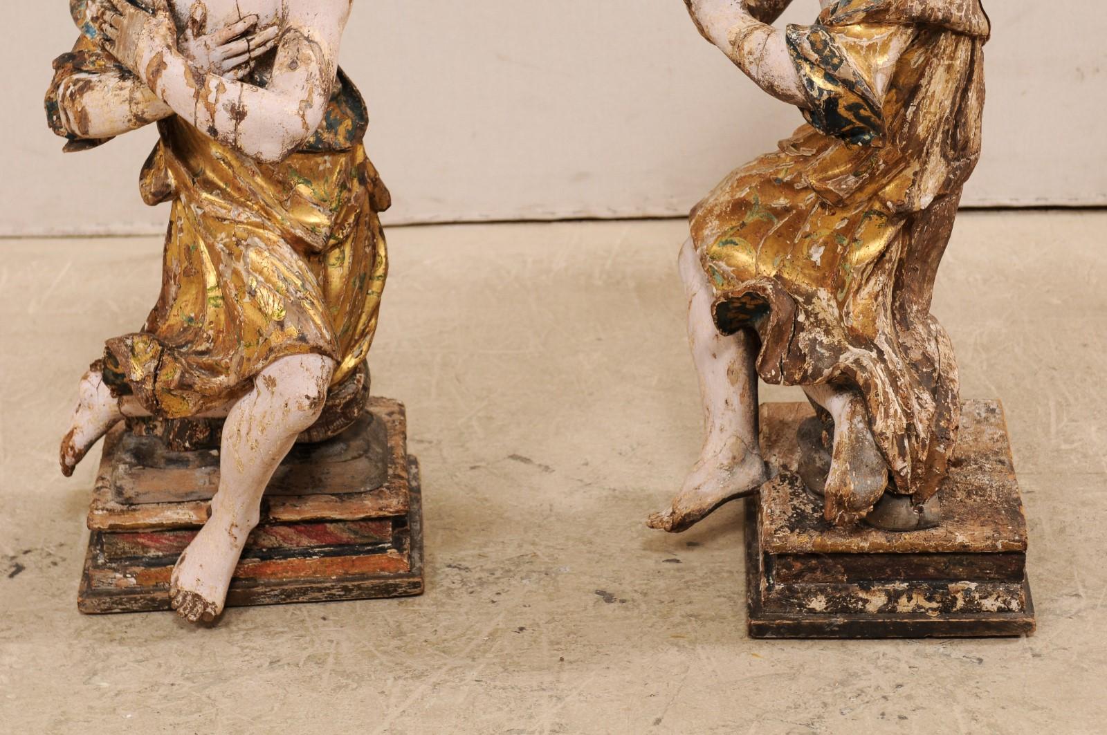 Exquisite Pair of 18th Century Italian Angelic Wood Carved Male Figures 2