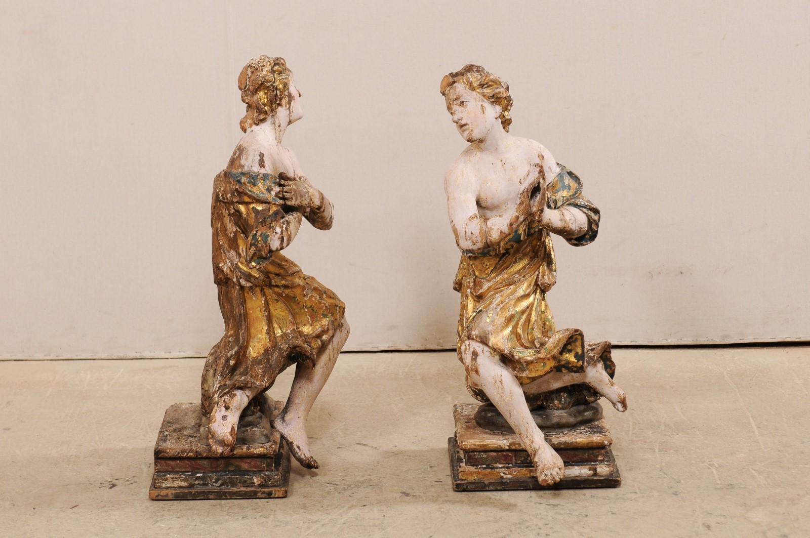 Exquisite Pair of 18th Century Italian Angelic Wood Carved Male Figures 3
