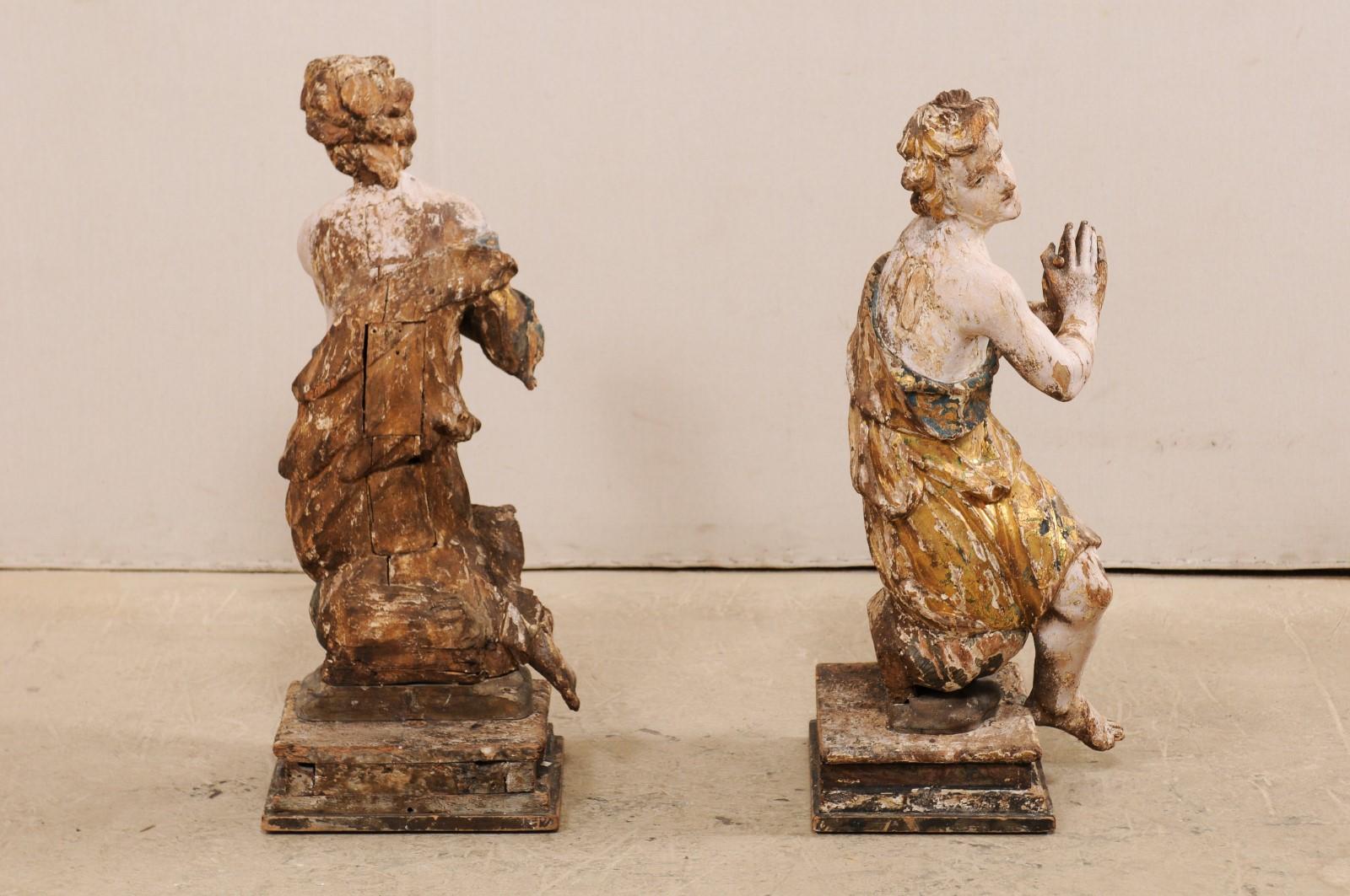 Exquisite Pair of 18th Century Italian Angelic Wood Carved Male Figures 4