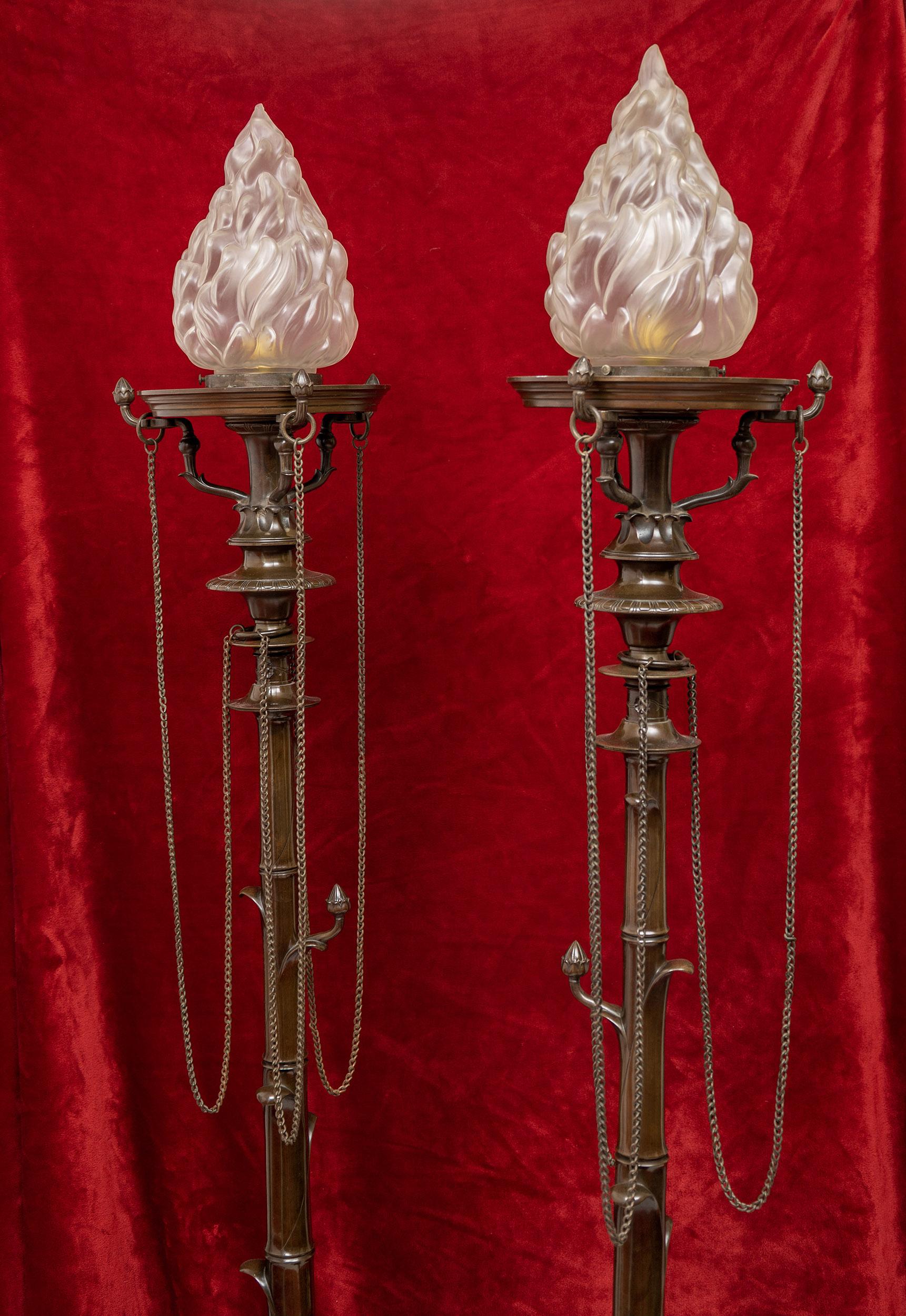 Cast An Exquisite pair of bronze lamp stands from the 1855 Paris exhibition. For Sale
