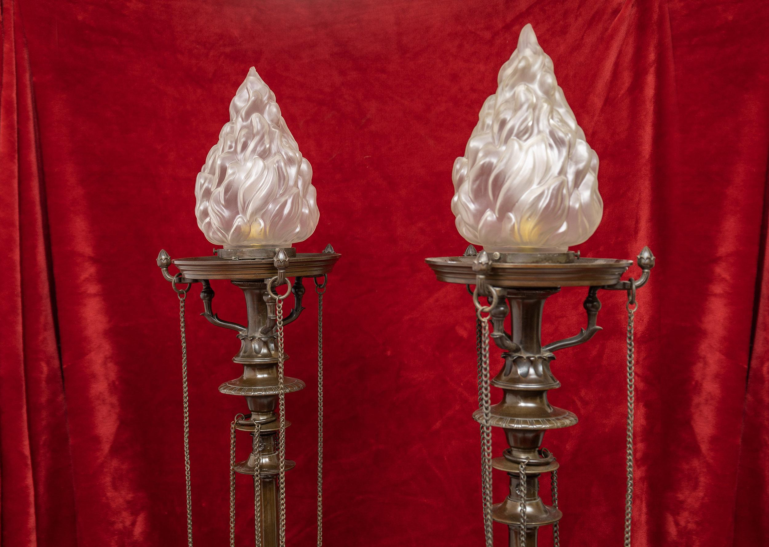 19th Century An Exquisite pair of bronze lamp stands from the 1855 Paris exhibition. For Sale