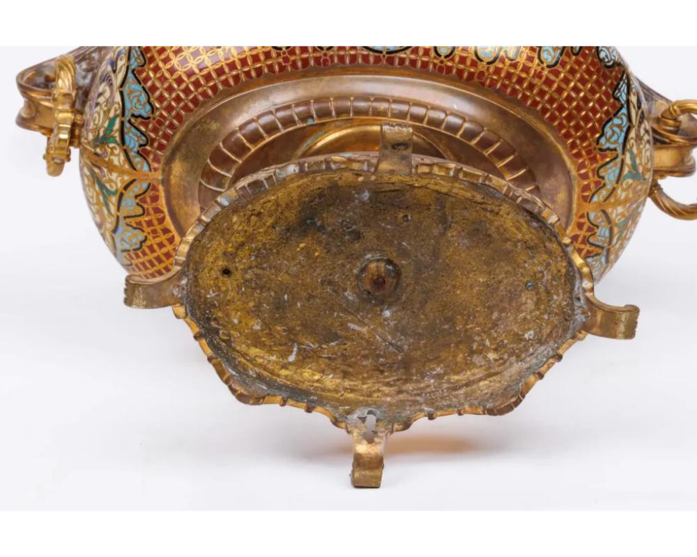 An Exquisite Pair of French 19th C. Ormolu and Champleve Enamel Centerpieces For Sale 5