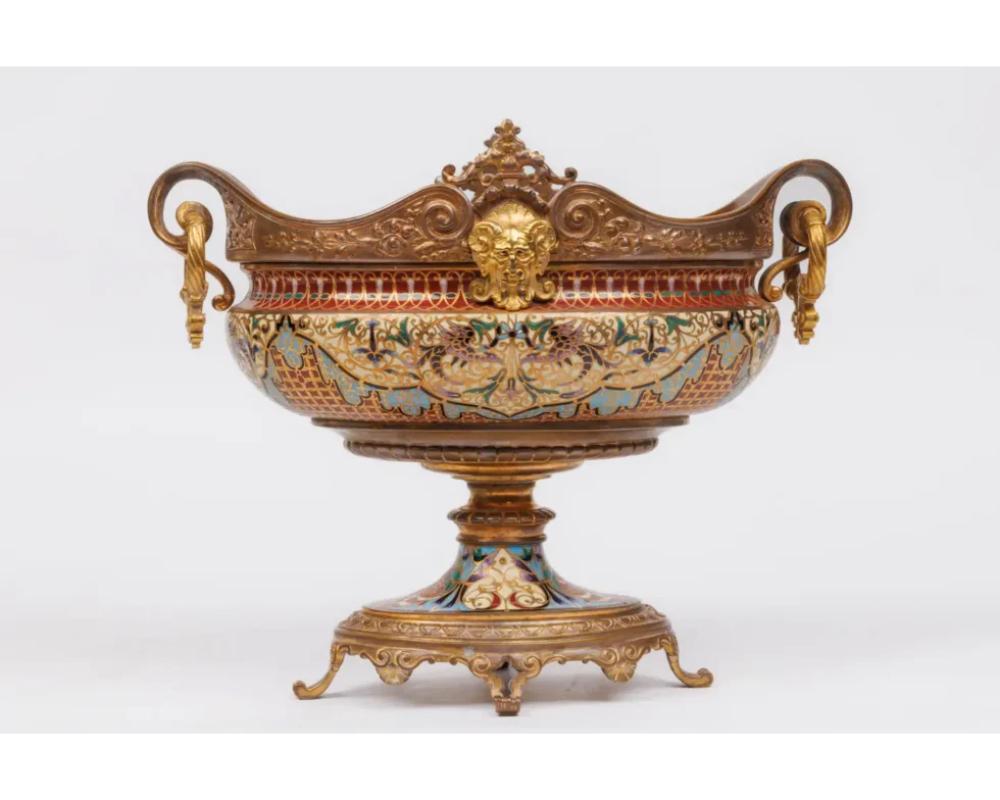 An Exquisite Pair of French 19th C. Ormolu and Champleve Enamel Centerpieces For Sale 6