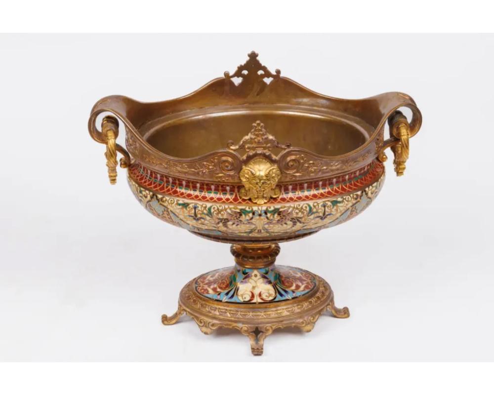 An Exquisite Pair of French 19th C. Ormolu and Champleve Enamel Centerpieces For Sale 7