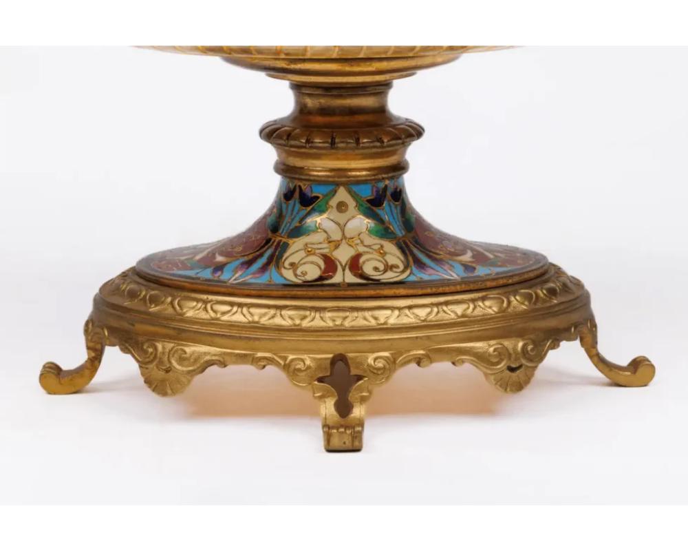 An Exquisite Pair of French 19th C. Ormolu and Champleve Enamel Centerpieces In Good Condition For Sale In New York, NY