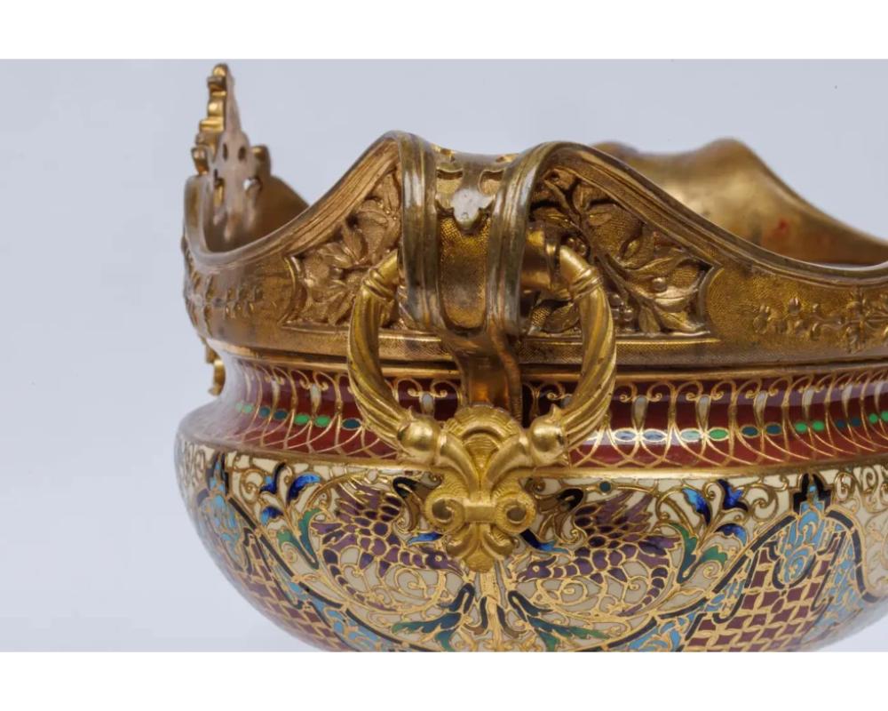 An Exquisite Pair of French 19th C. Ormolu and Champleve Enamel Centerpieces For Sale 1