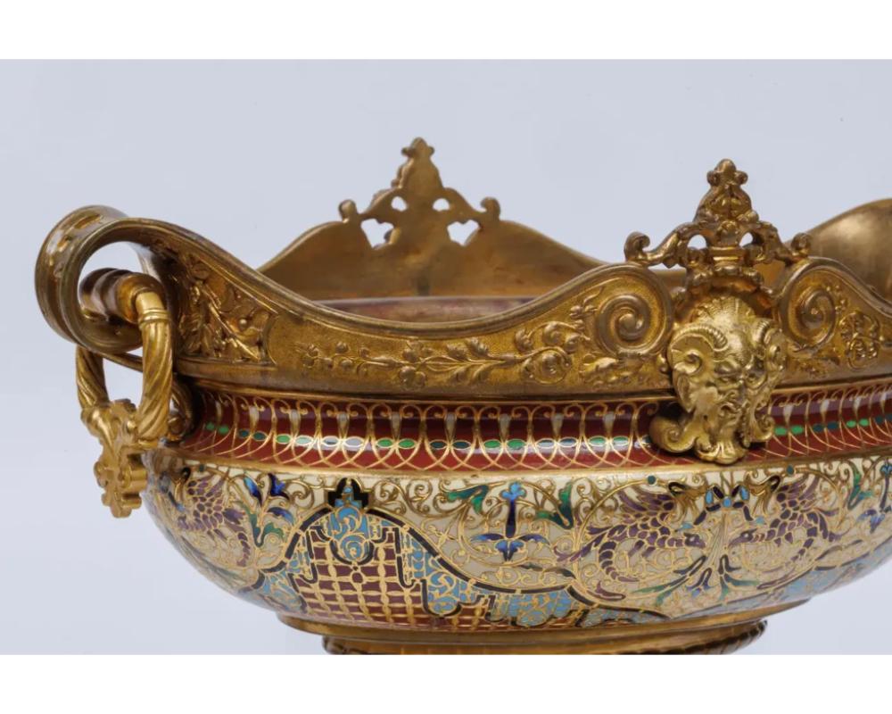 An Exquisite Pair of French 19th C. Ormolu and Champleve Enamel Centerpieces For Sale 2