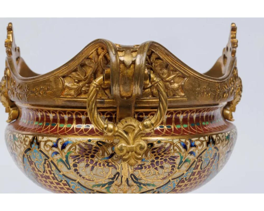 An Exquisite Pair of French 19th C. Ormolu and Champleve Enamel Centerpieces For Sale 3