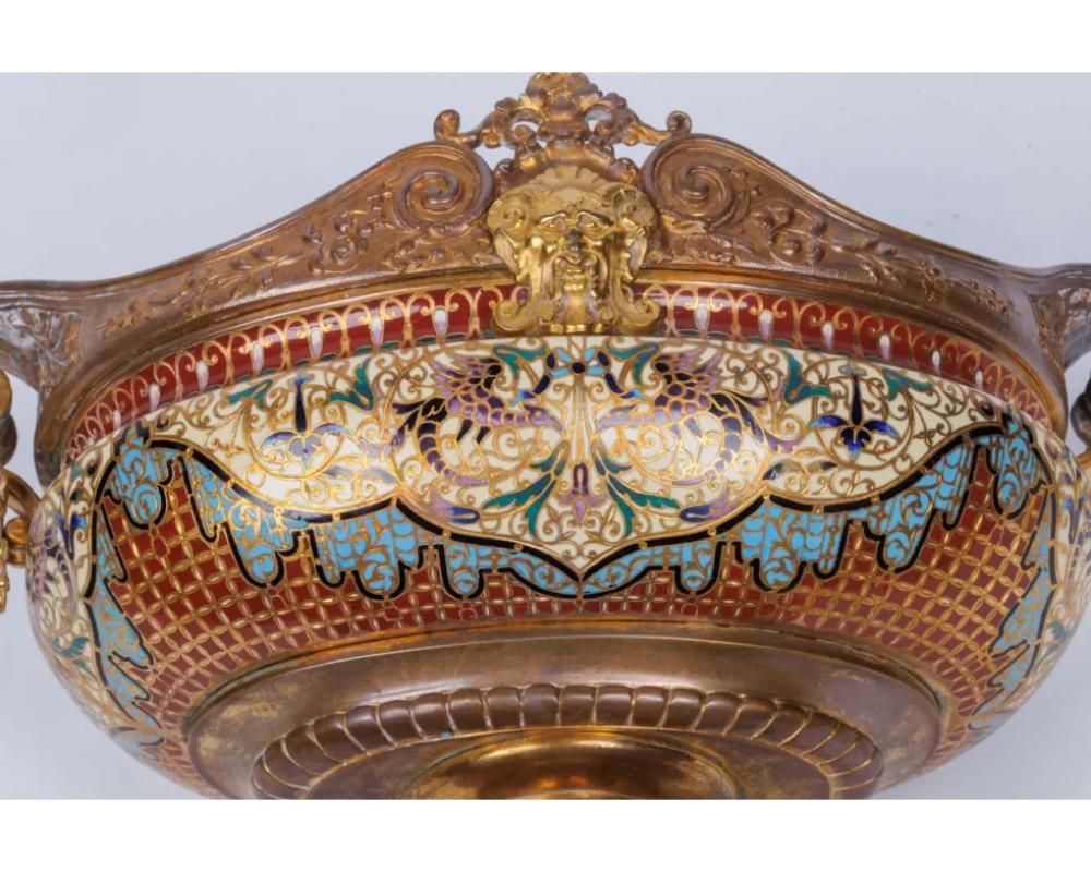 An Exquisite Pair of French 19th C. Ormolu and Champleve Enamel Centerpieces For Sale 4