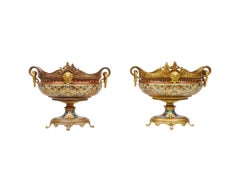An Exquisite Pair of French 19th C. Ormolu and Champleve Enamel Centerpieces