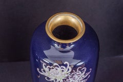 An Exquisite Pair Of Japanese Cloisonné Enamel Vases with Chrysanthemum Blossoms