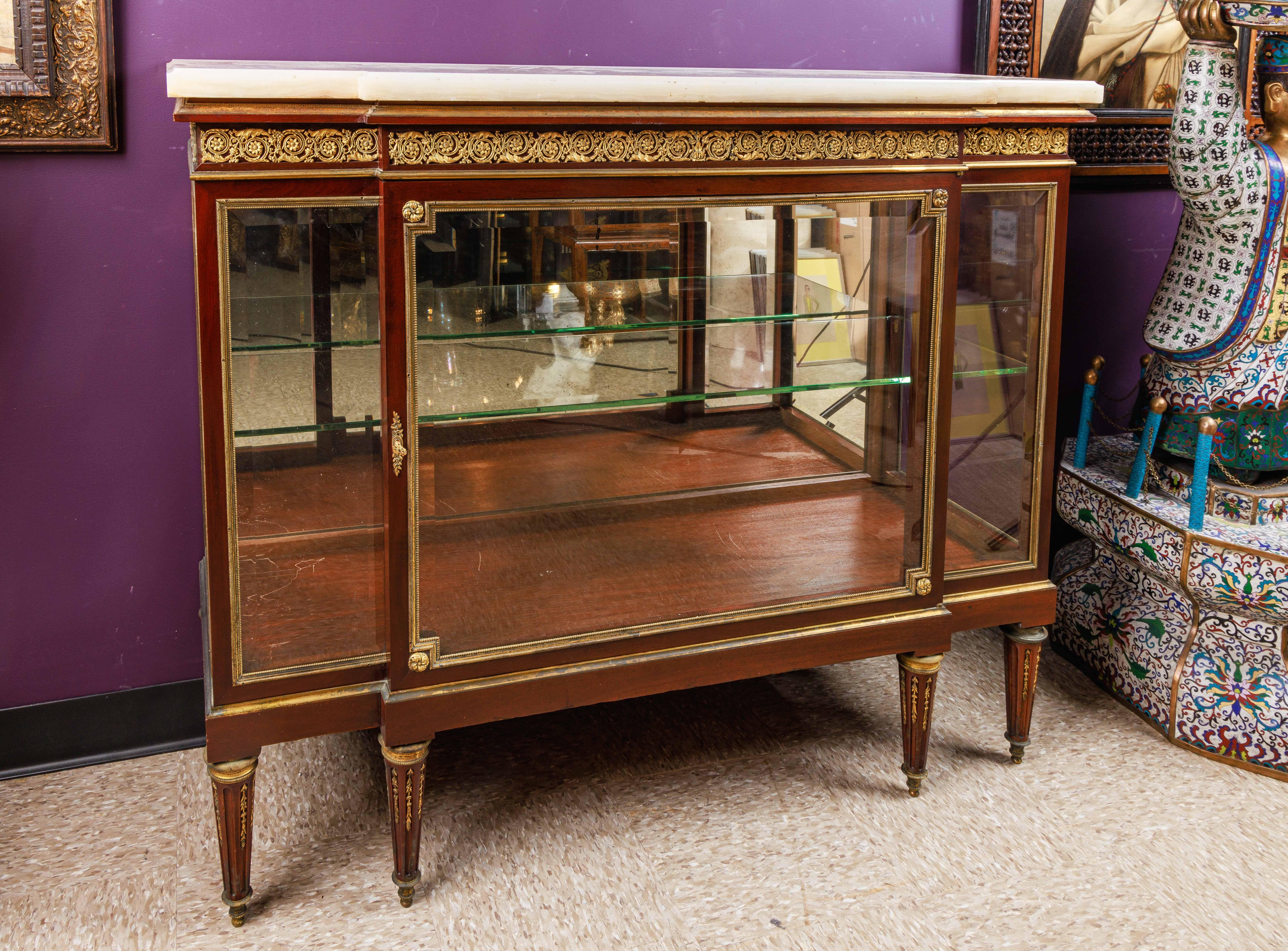 Bronze Exquisite Quality French Ormolu-Mounted Vitrine Commode Cabinet, C. 1880 For Sale