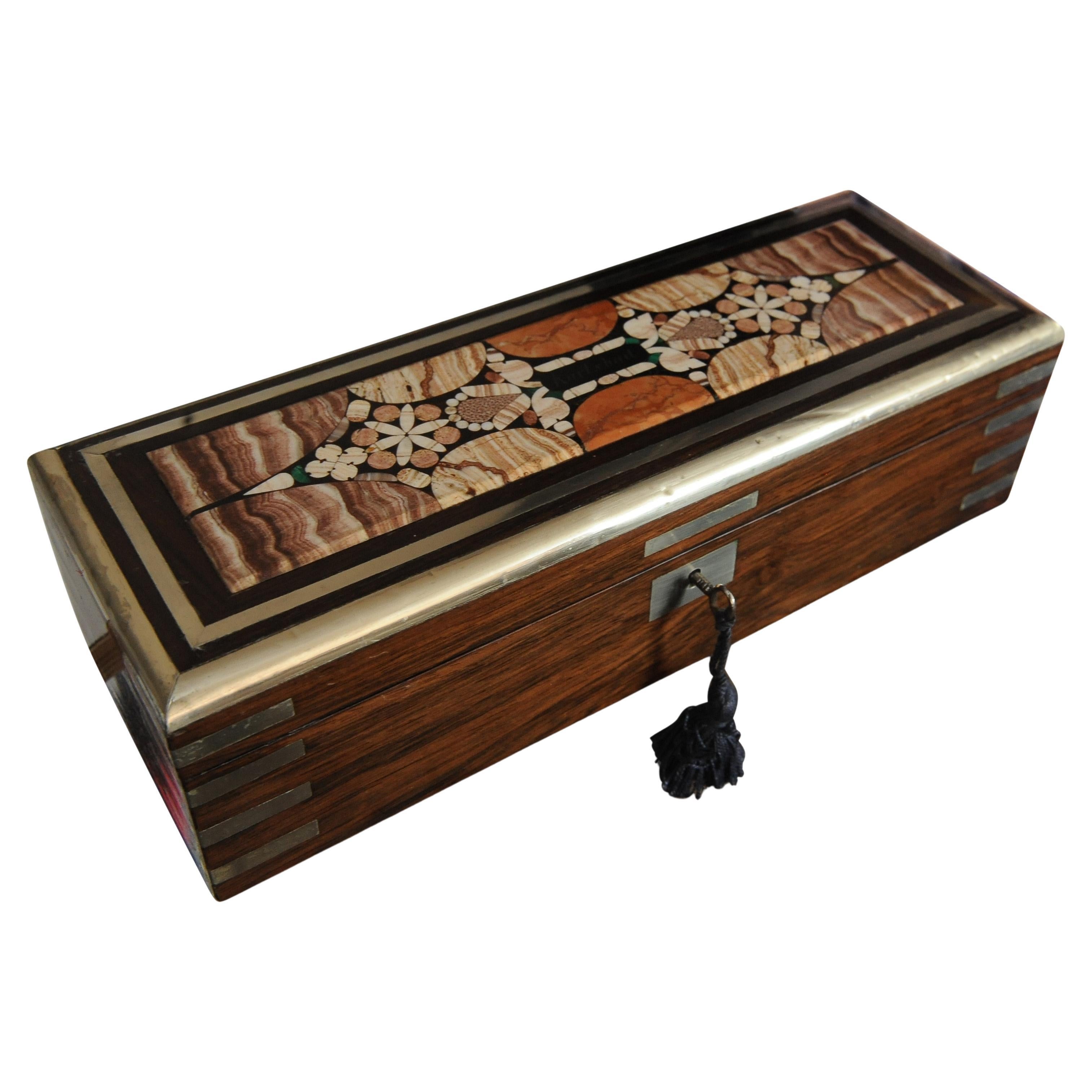 Late Victorian  An Exquisite Victorian Pietra Dura Grand Tour Campaign Collectors Box 1800's For Sale