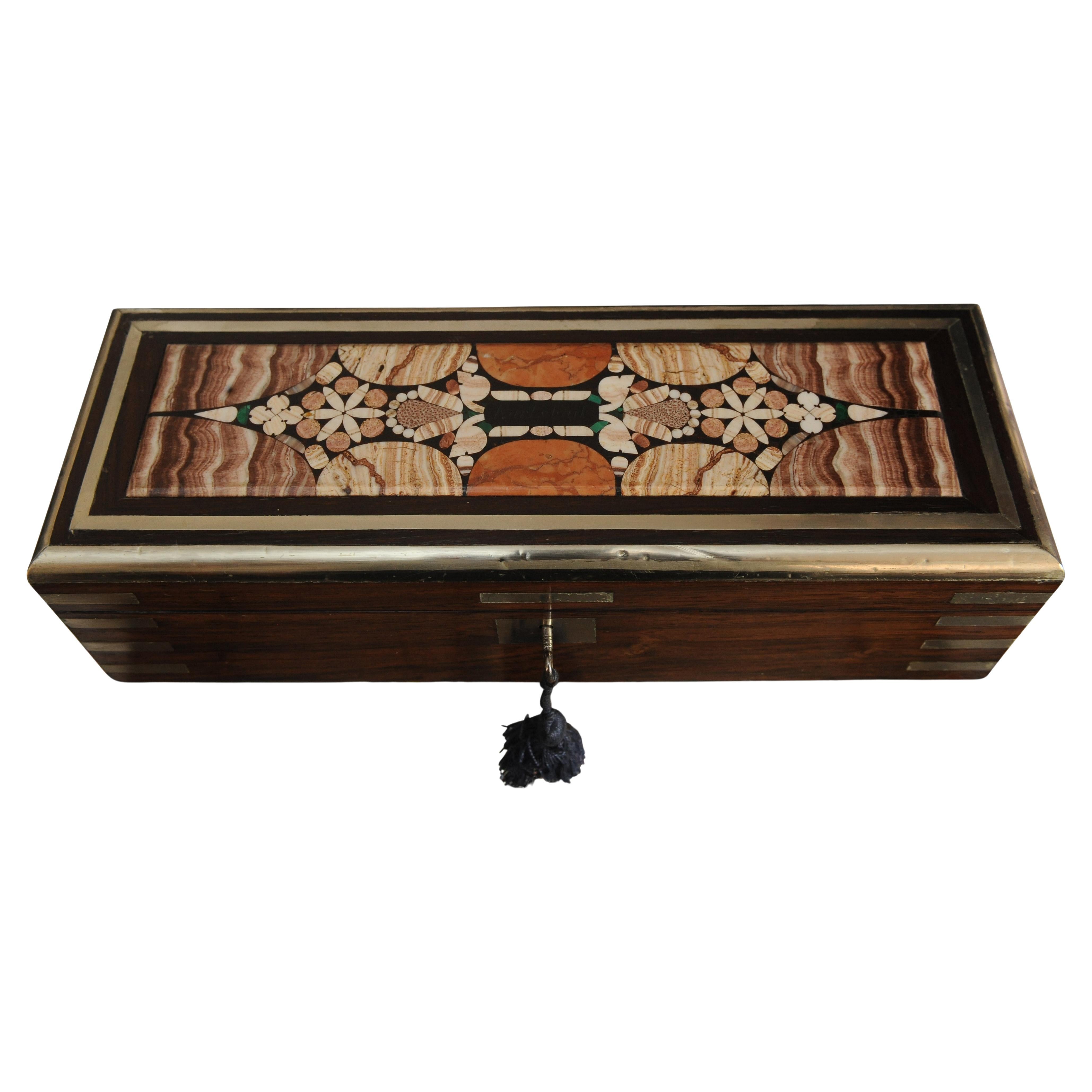 German  An Exquisite Victorian Pietra Dura Grand Tour Campaign Collectors Box 1800's For Sale