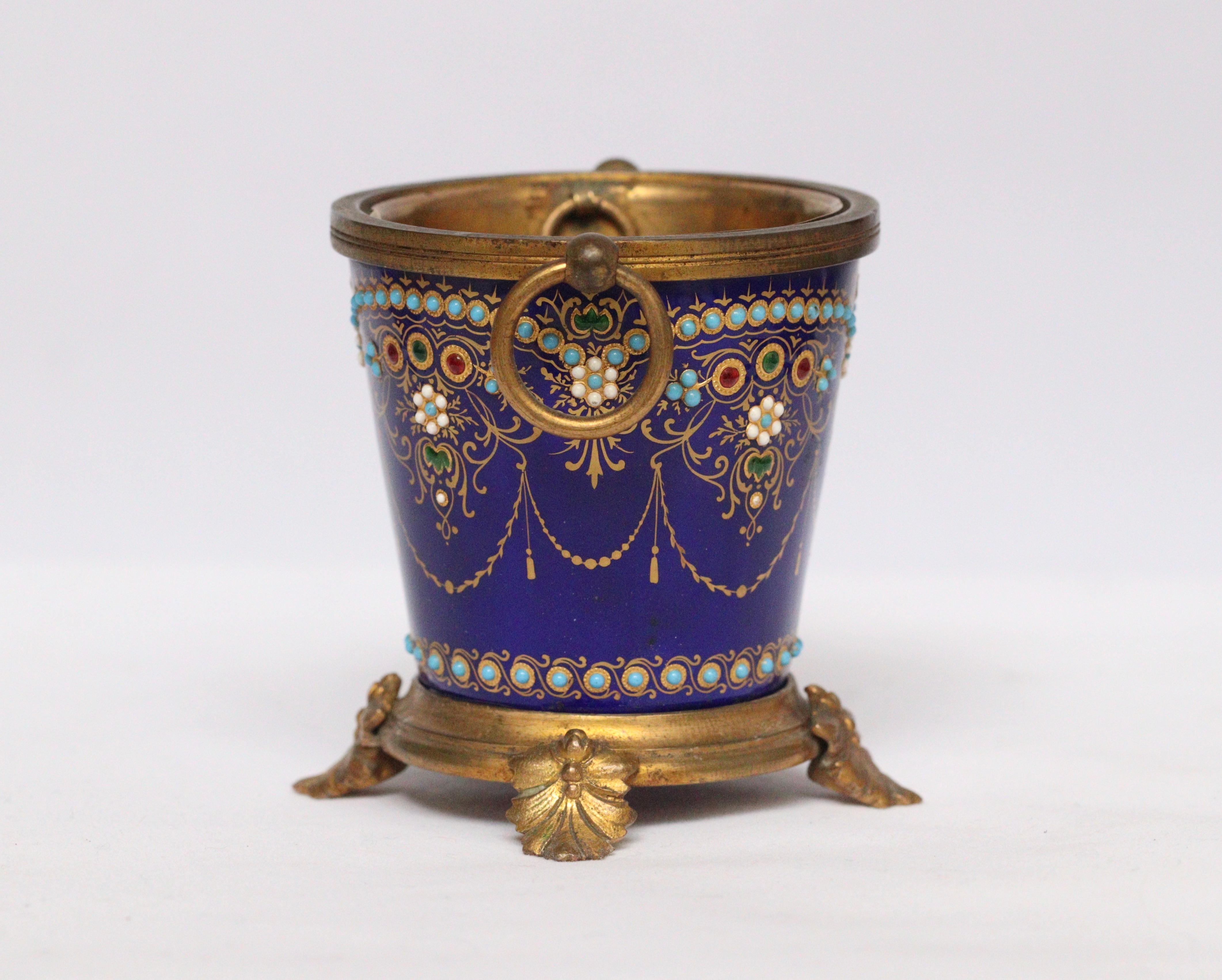Exquisive French 19th Pair of Enamel and Ormolu-Mounted mini Cache-Pots 5