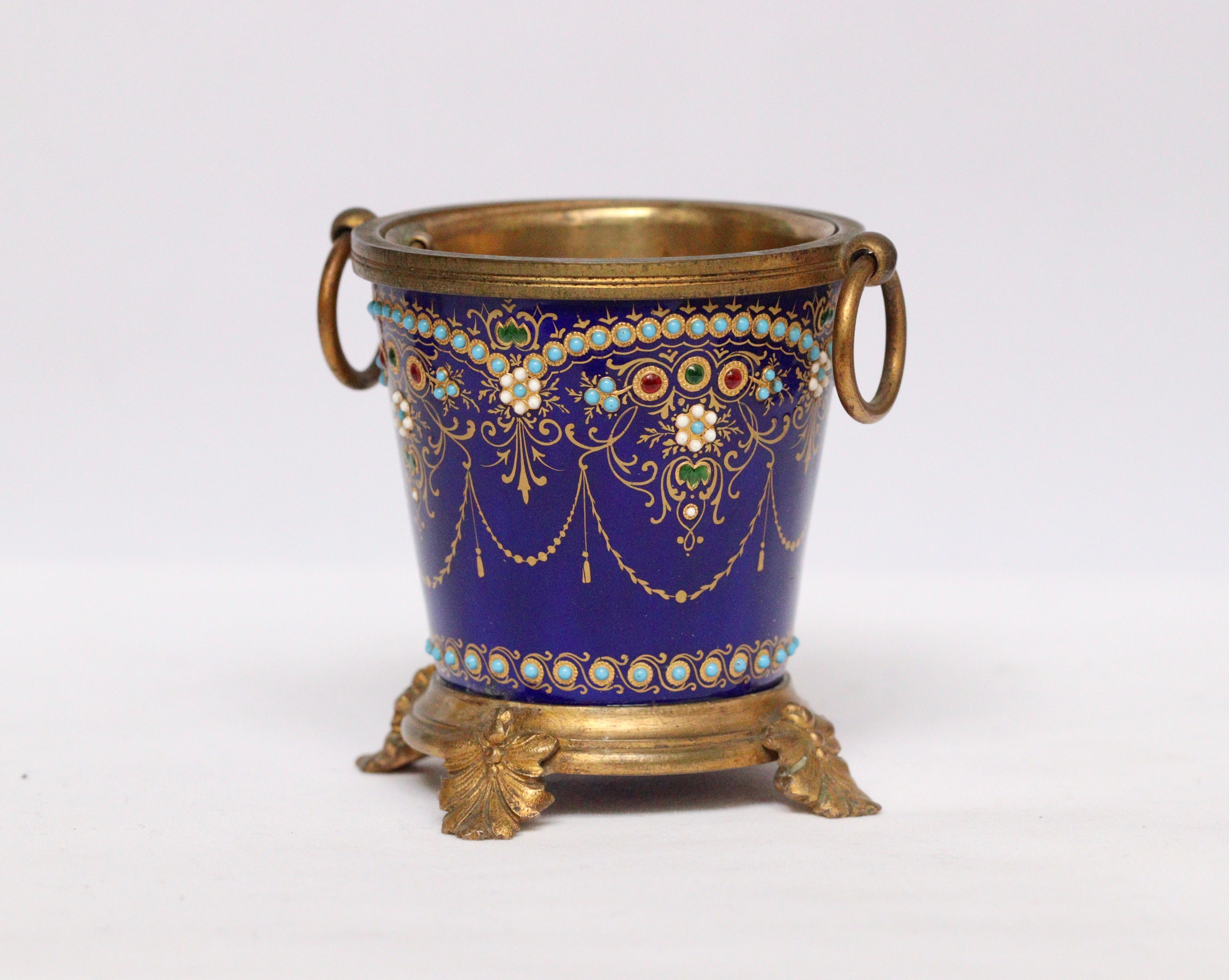 Exquisive French 19th Pair of Enamel and Ormolu-Mounted mini Cache-Pots 6